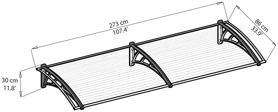 Neo 2.7m x 0.9m Door Canopy - Grey Frame & Twinwall Polycarbonate - Image 3