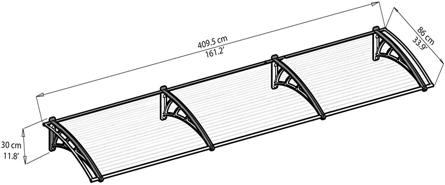 Neo 4m x 0.9m Door Canopy - Grey Frame & Twinwall Polycarbonate - Image 4