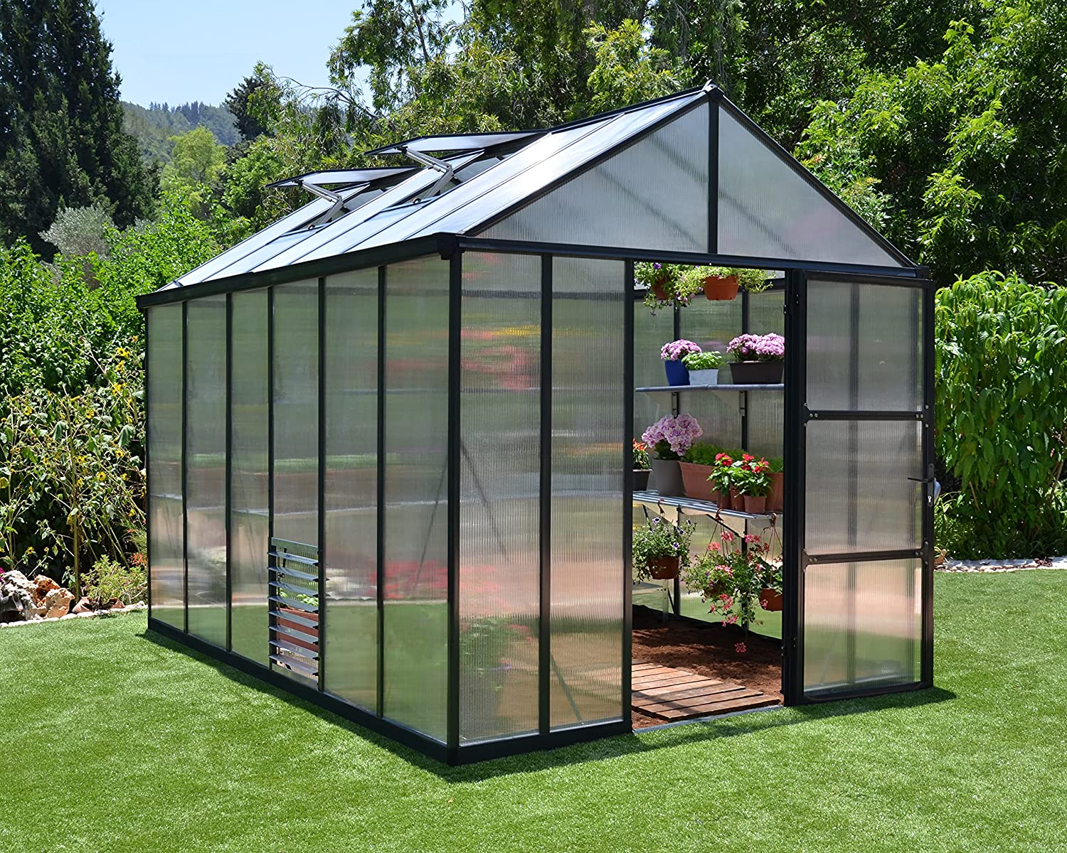 Glory 8' x 12' Greenhouse - Grey Frame & Multiwall Polycarbonate Panels