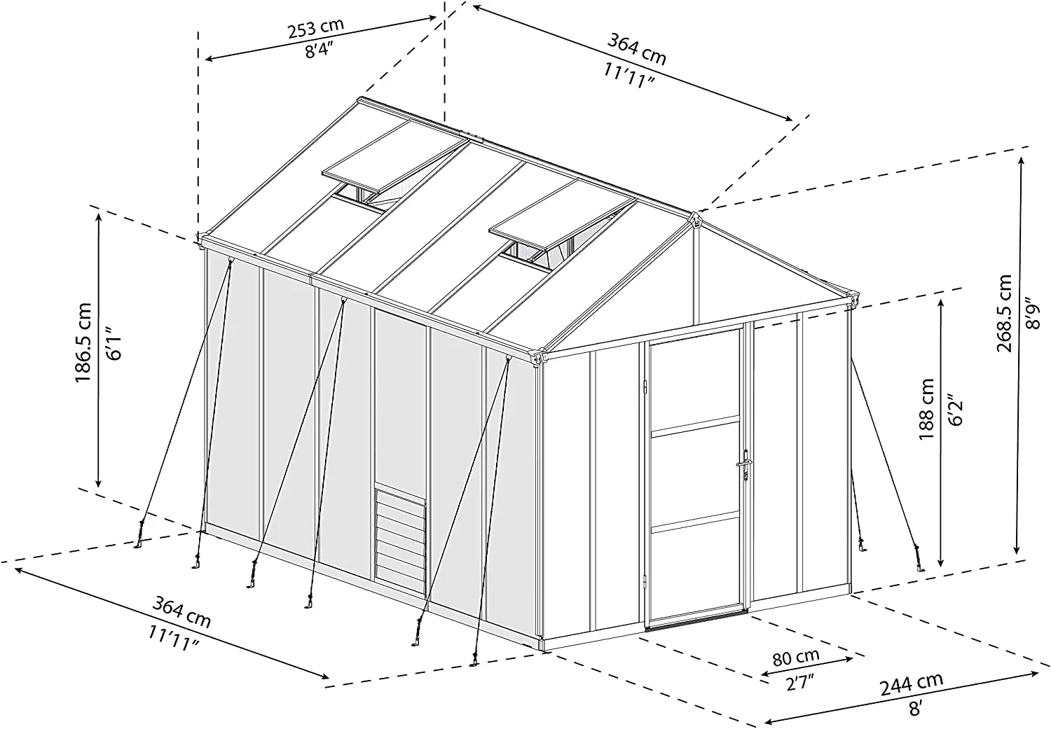 Glory 8' x 12' Greenhouse - Grey Frame & Multiwall Polycarbonate Panels - Image 9