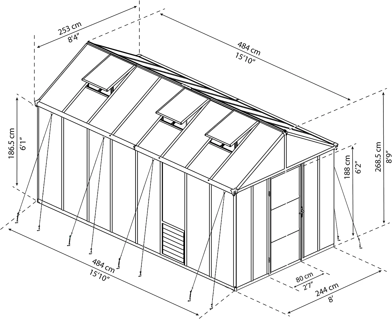 Glory 8' x 16' Greenhouse - Grey Frame & Multiwall Polycarbonate Panels - Image 10
