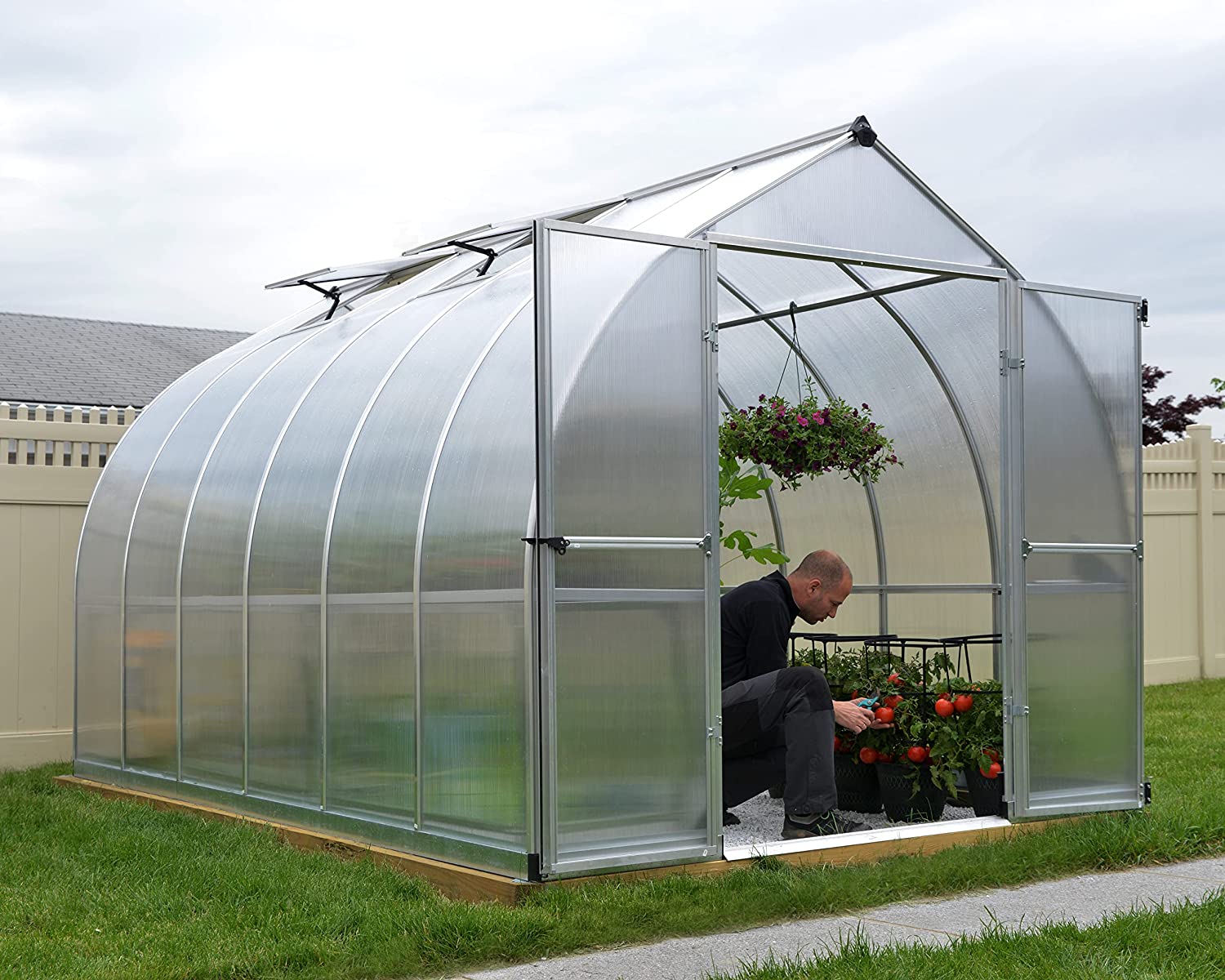 Bella 8' x 12' Greenhouse - Silver Frame & Twinwall Polycarbonate Panels - Image 6