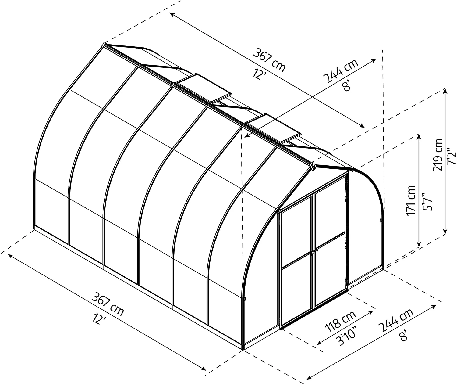 Bella 8' x 12' Greenhouse - Silver Frame & Twinwall Polycarbonate Panels - Image 7