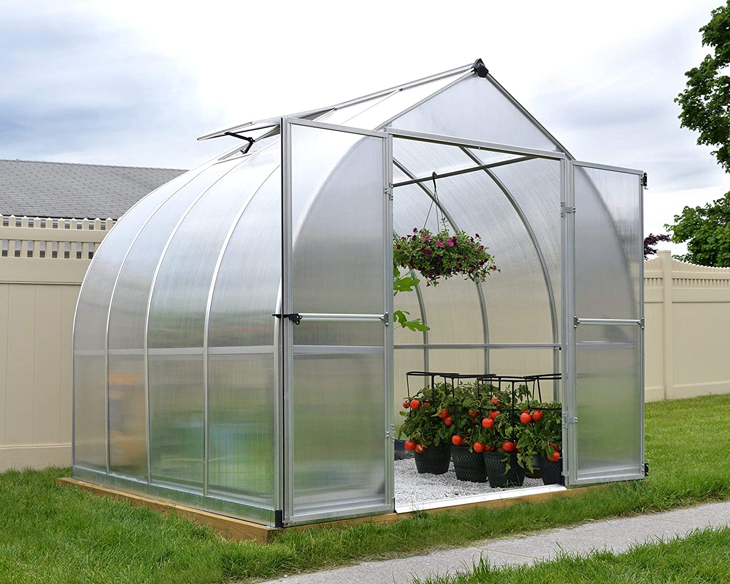 Bella 8' x 8' Greenhouse - Silver Frame & Twin Polycarbonate Panels - Image 2