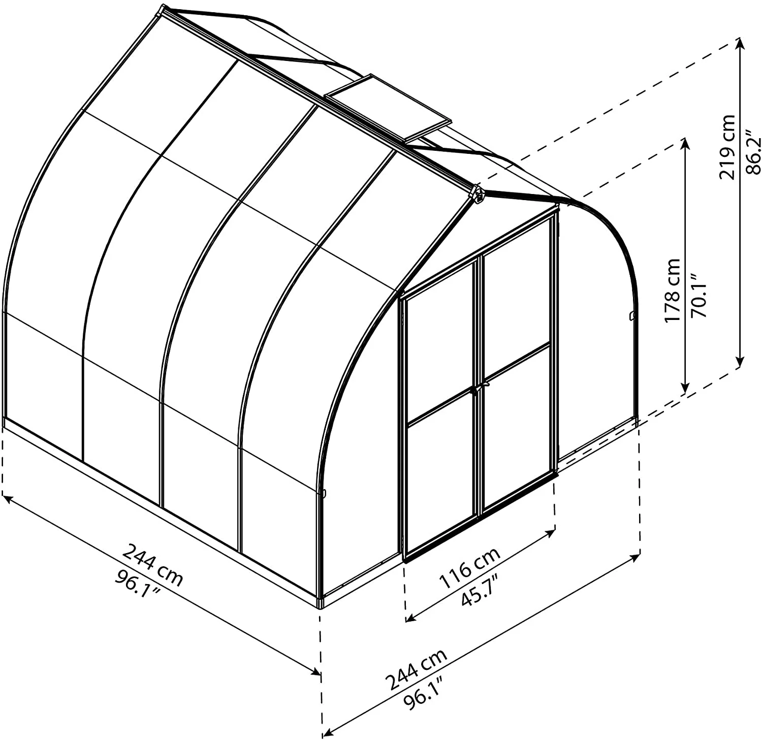Bella 8' x 8' Greenhouse - Silver Frame & Twin Polycarbonate Panels - Image 4