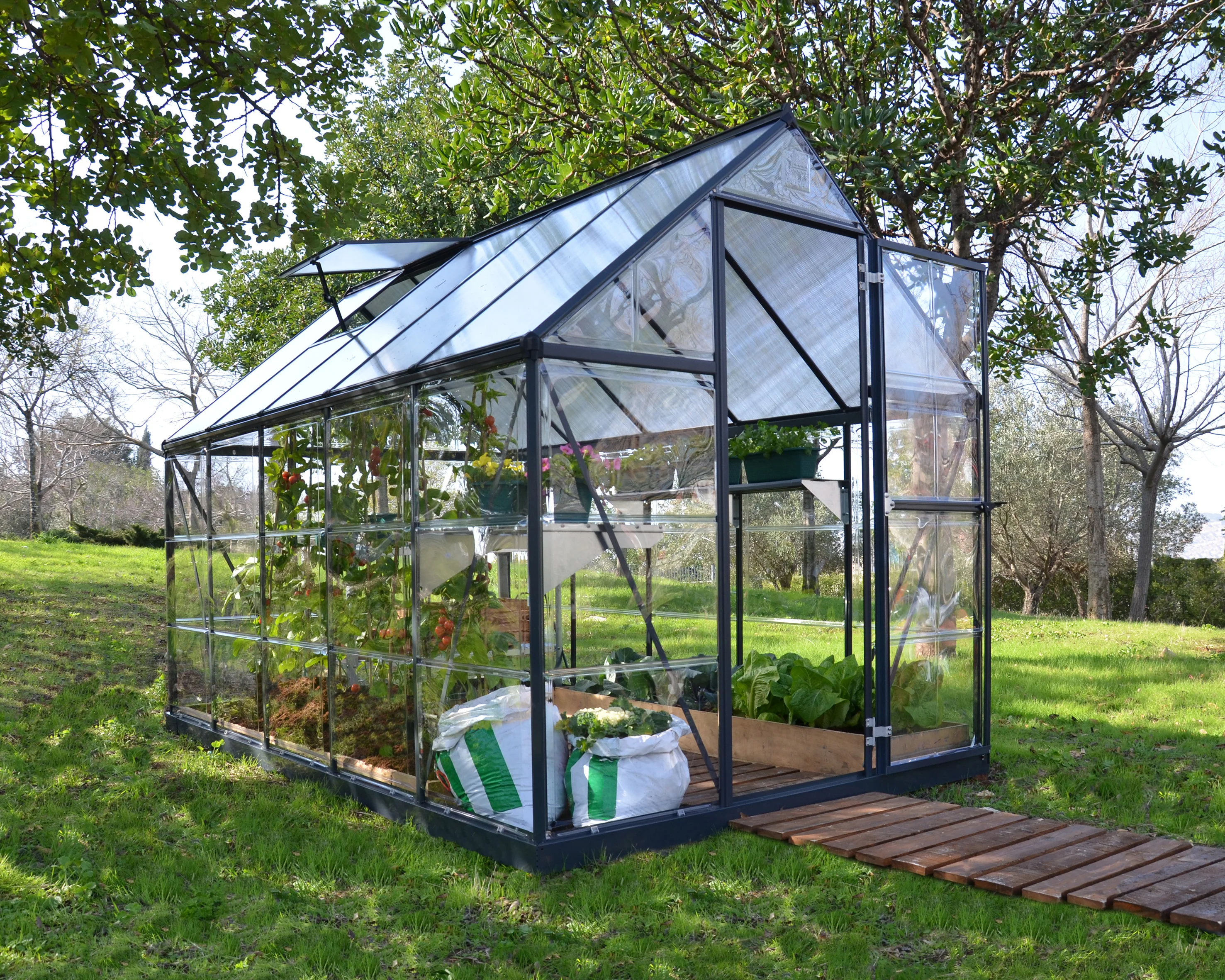 Hybrid 6' x 10' Greenhouse - Grey Frame & Hybrid Polycarbonate Panels - Image 5