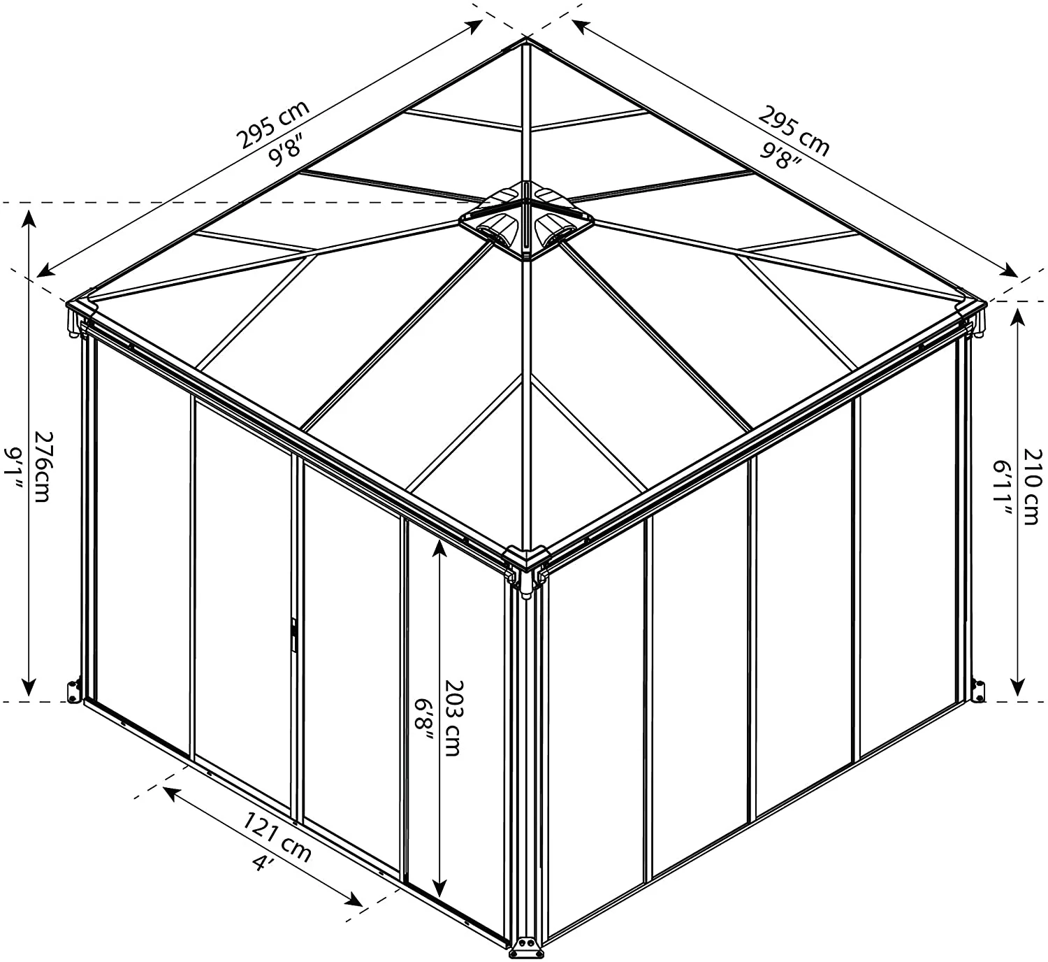 Ledro 3m x 3m Enclosed Gazebo Kit - Grey Structure & Hybrid Panels - Image 4