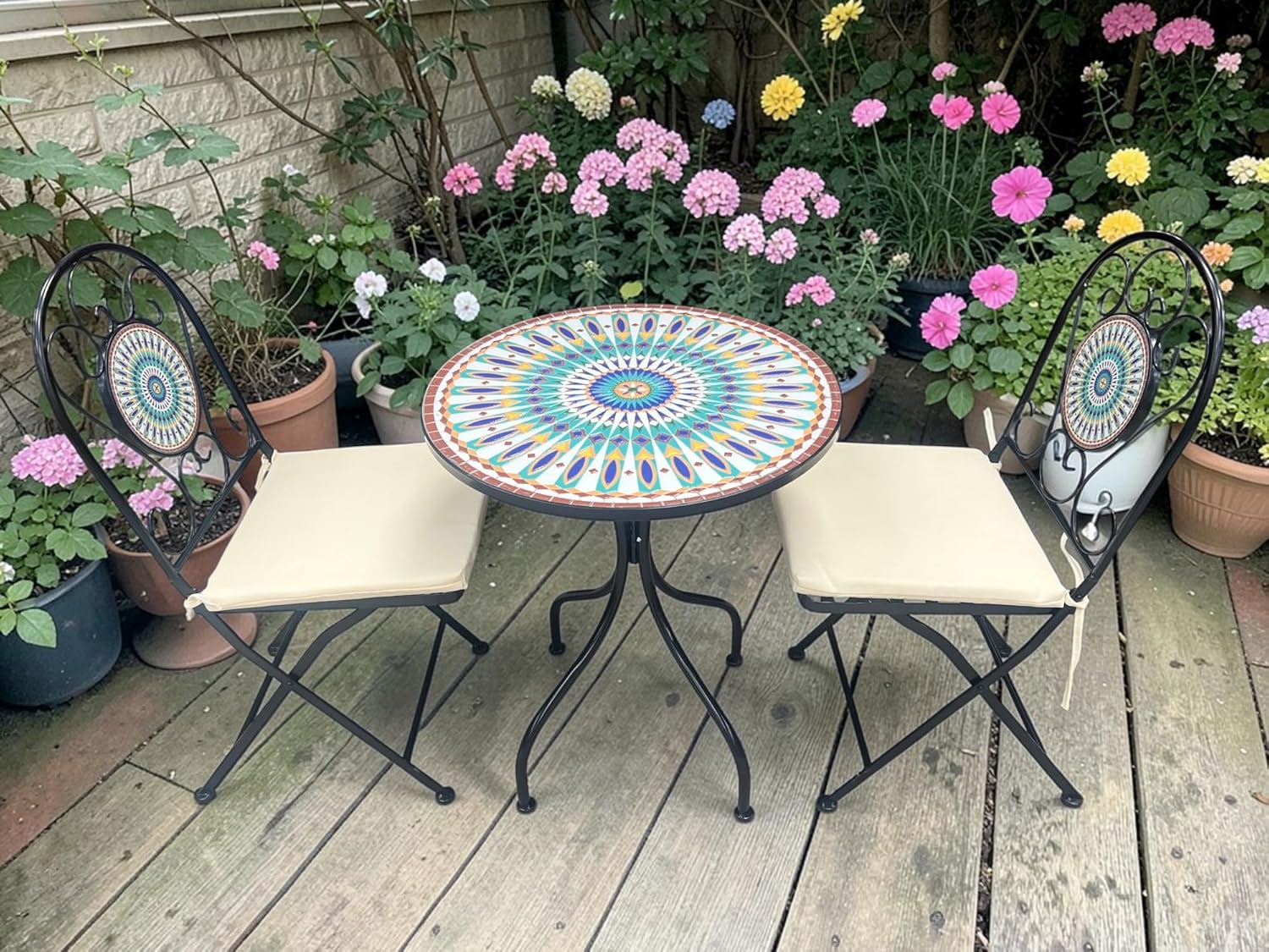 Peacock Print Mosaic Metal Bistro Set