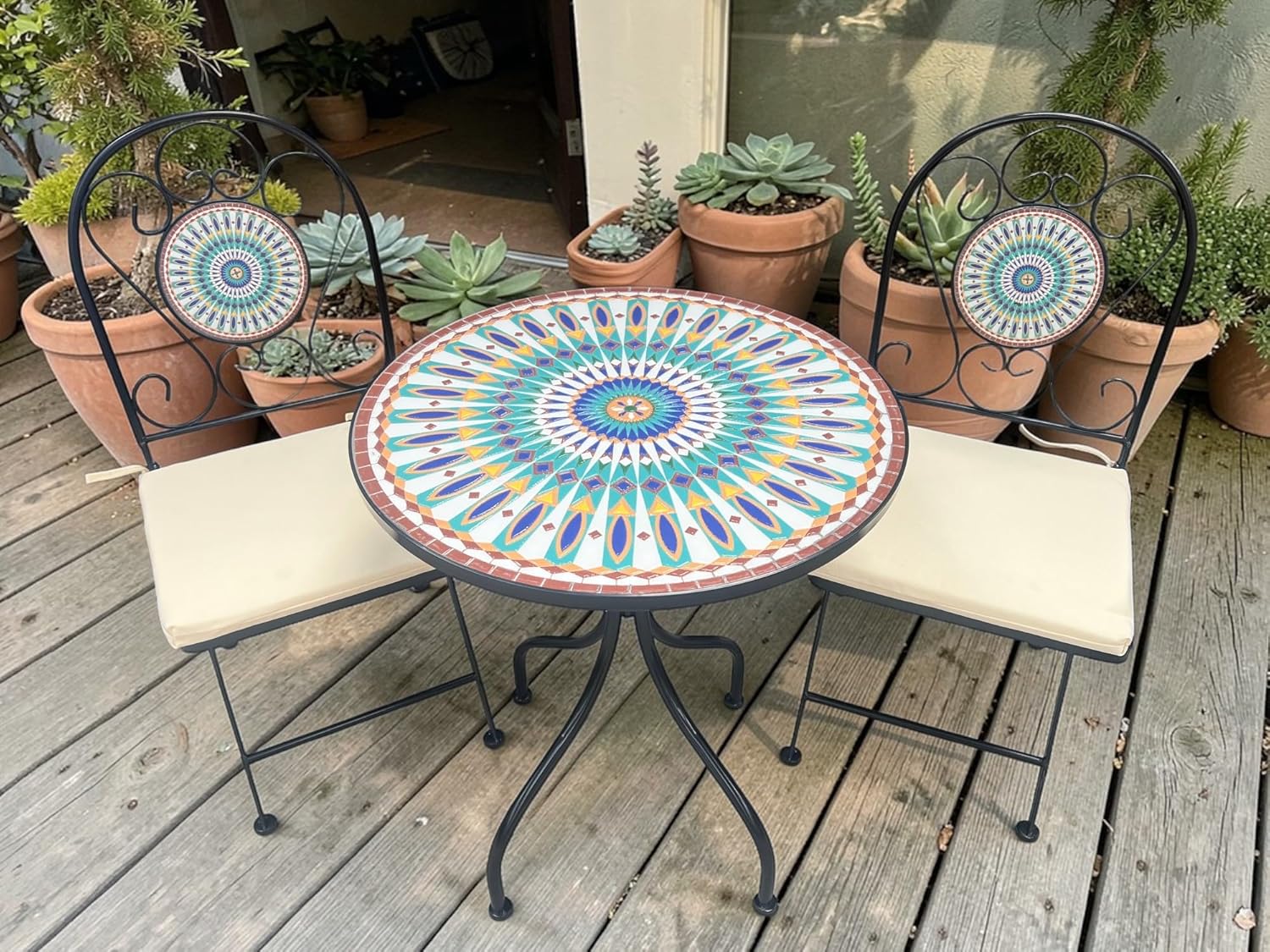 Peacock Print Mosaic Metal Bistro Set - Image 2