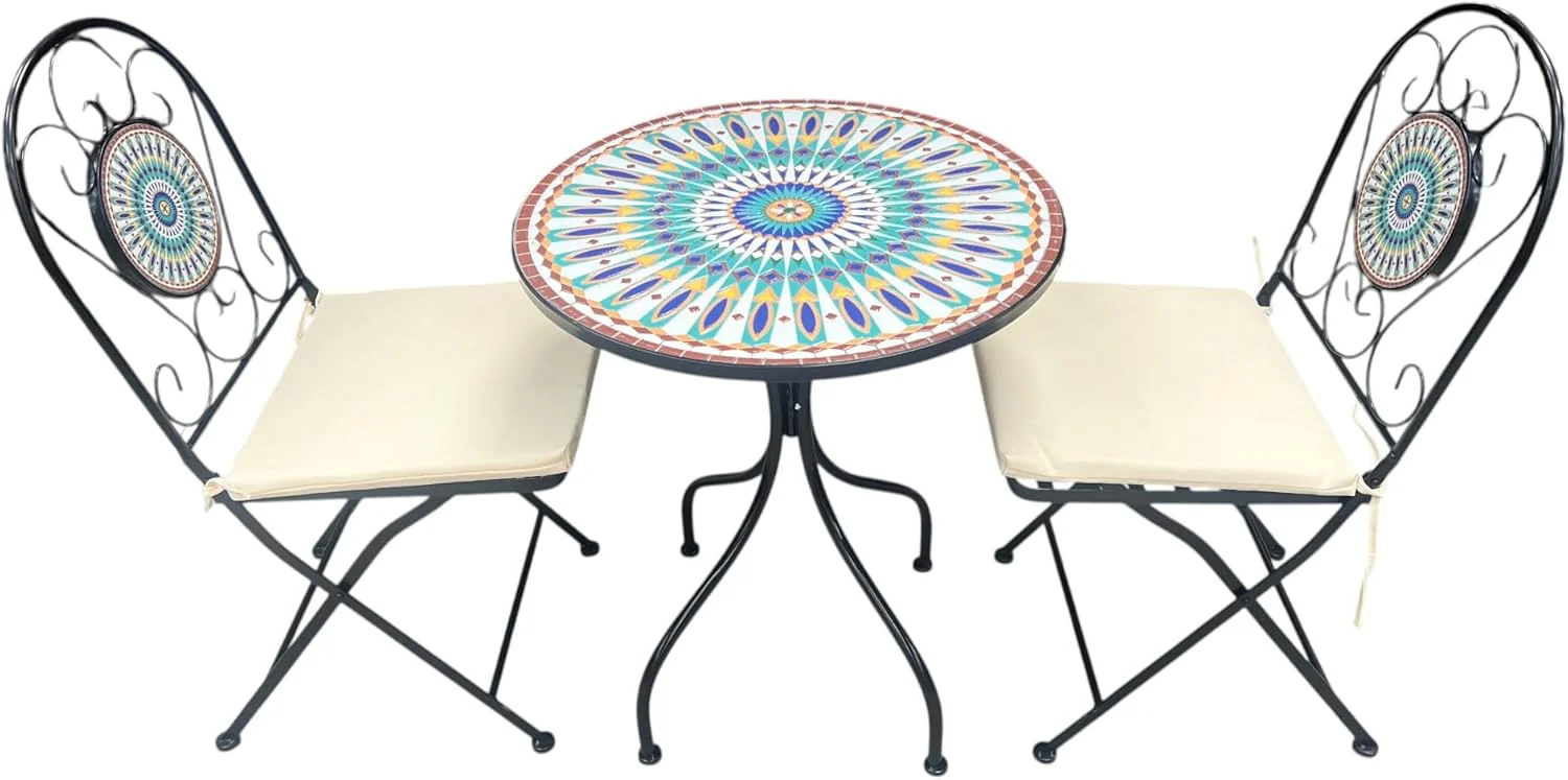 Peacock Print Mosaic Metal Bistro Set - Image 3