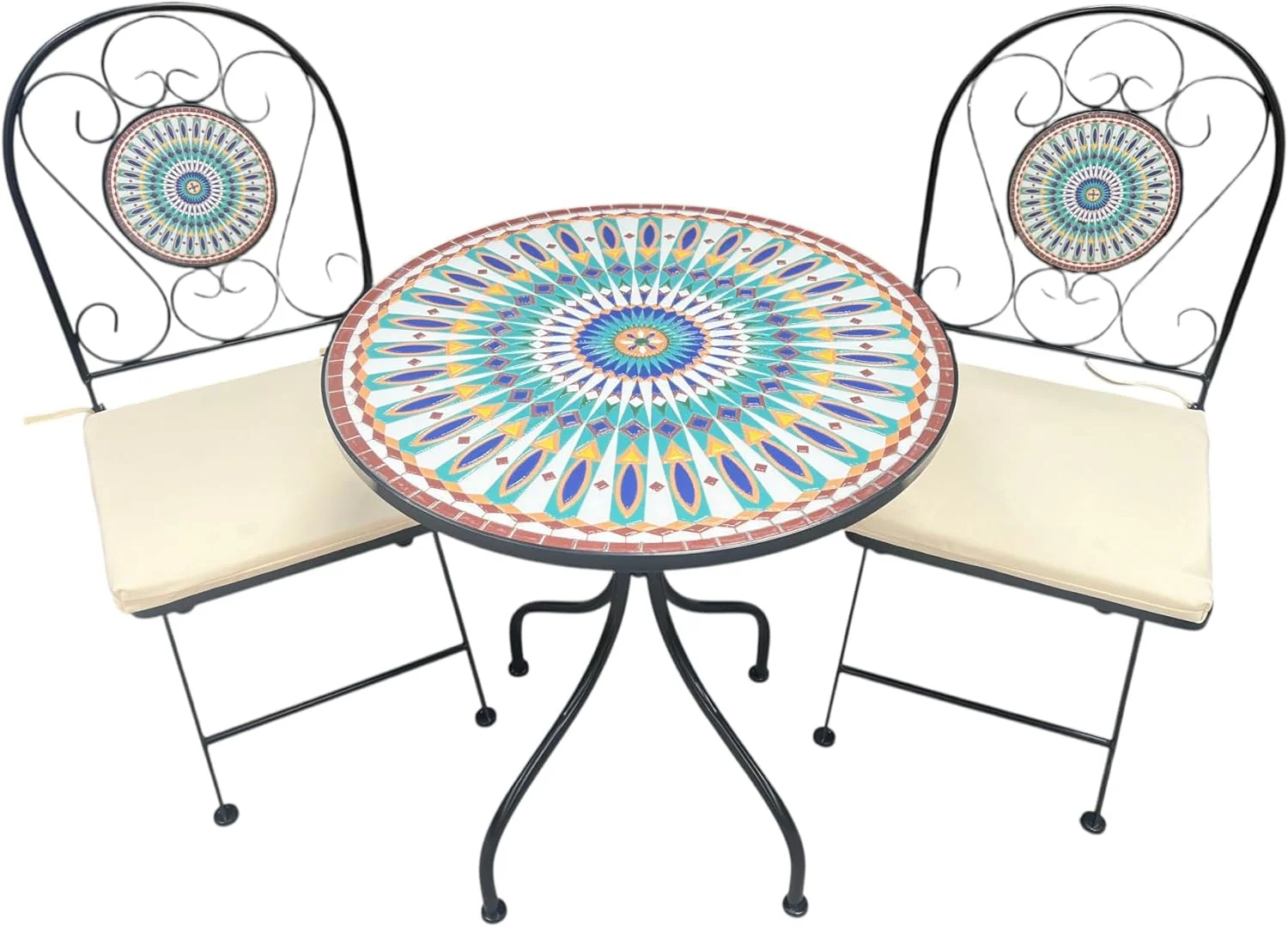Peacock Print Mosaic Metal Bistro Set - Image 5