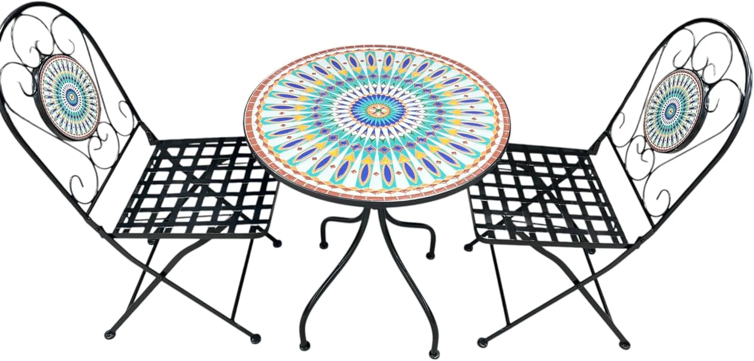 Peacock Print Mosaic Metal Bistro Set - Image 8
