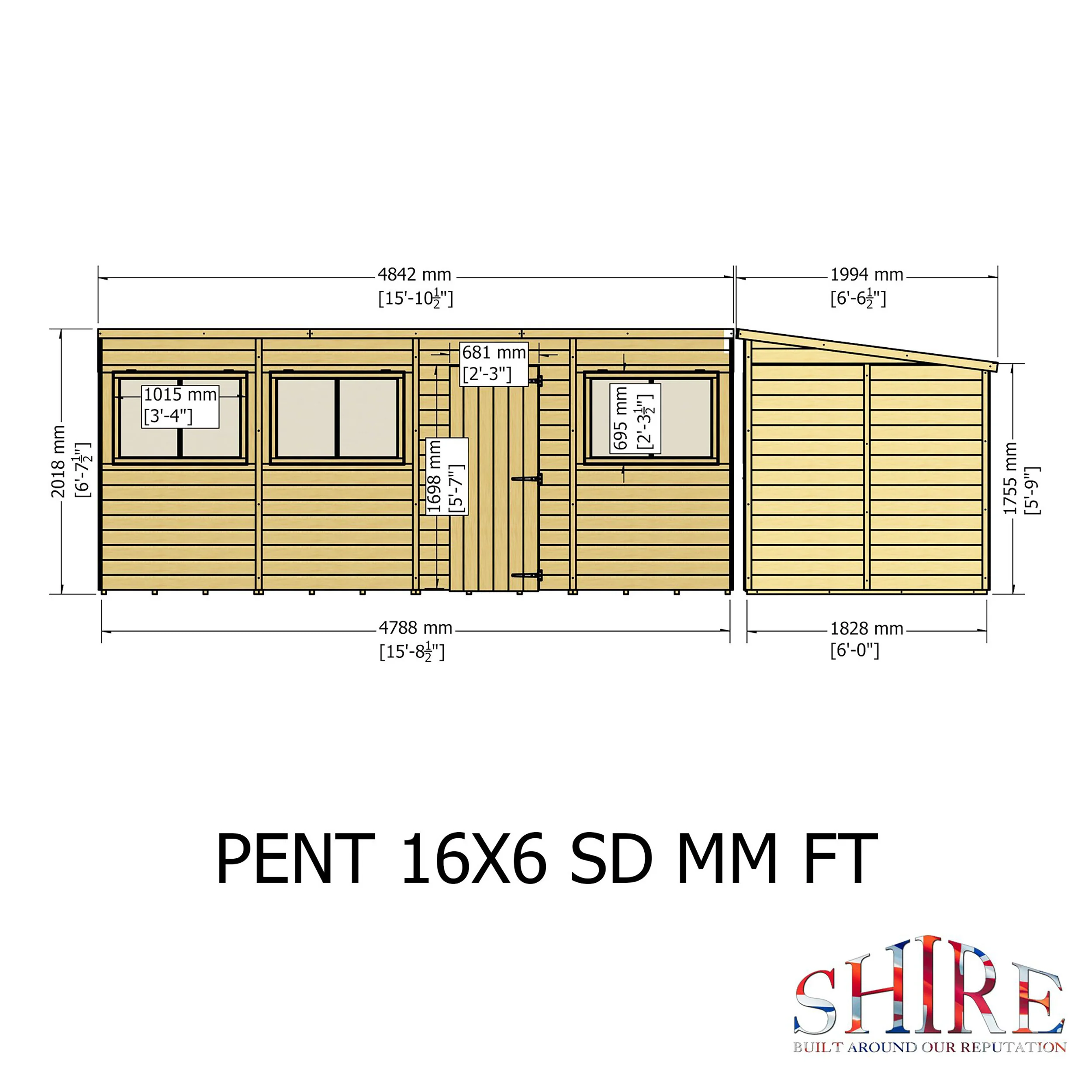 Pent 16 ft x 6 ft Shiplap Shed - Image 9