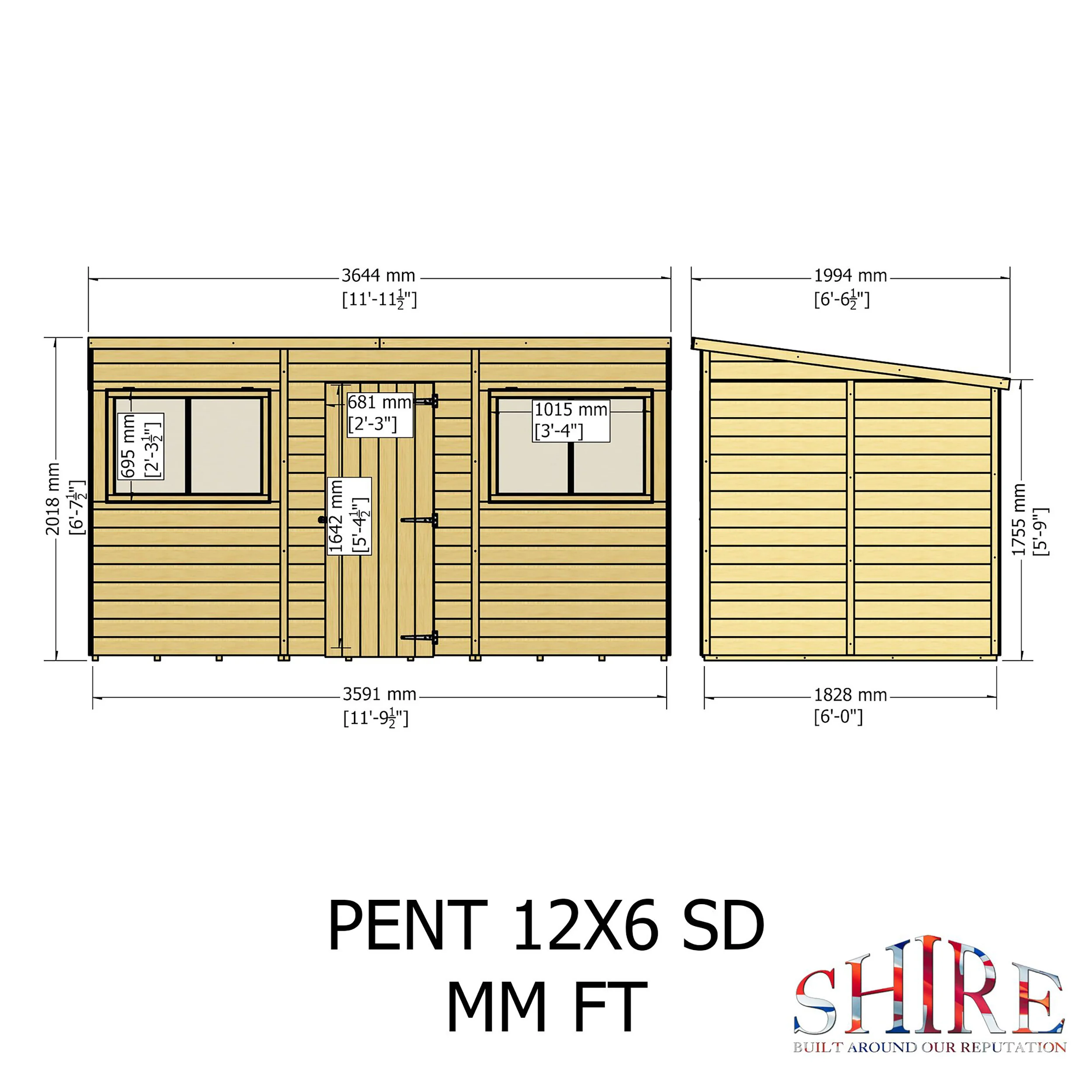 Pent 12 ft x 6 ft Shiplap Shed - Image 9