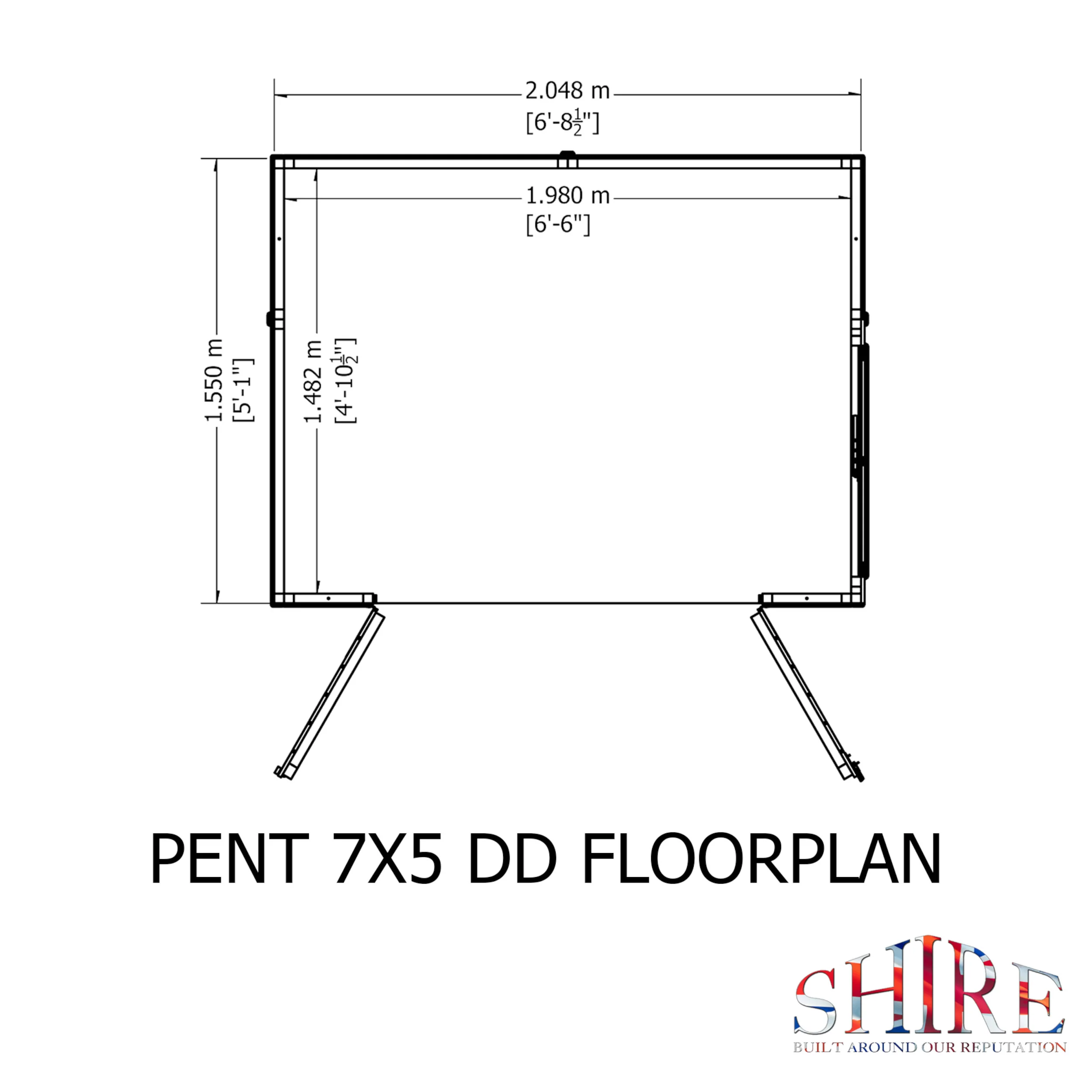 Pent 7 ft x 5 ft Shiplap Double Door Shed - Image 10