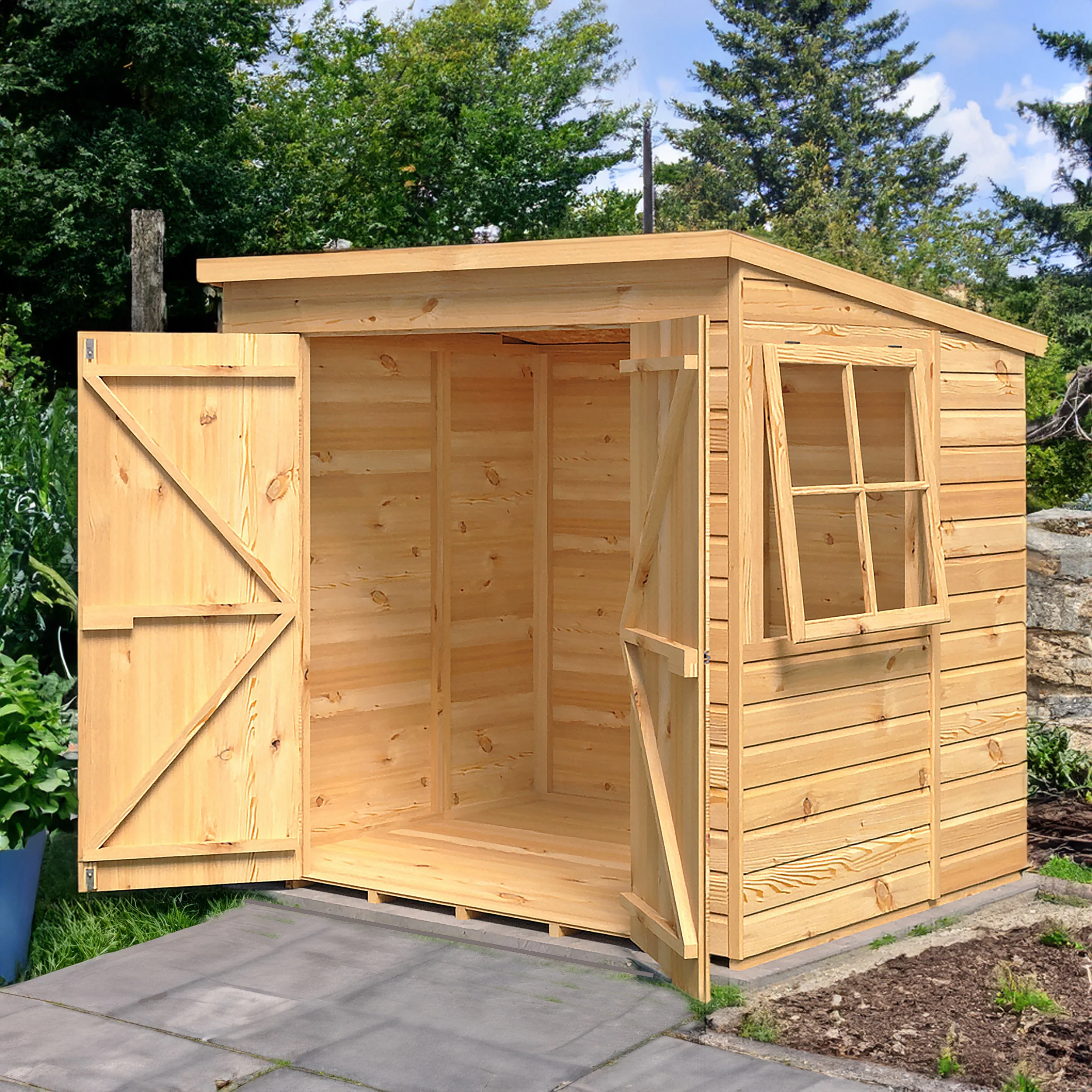 Pent 7 ft x 5 ft Shiplap Double Door Shed - Image 2