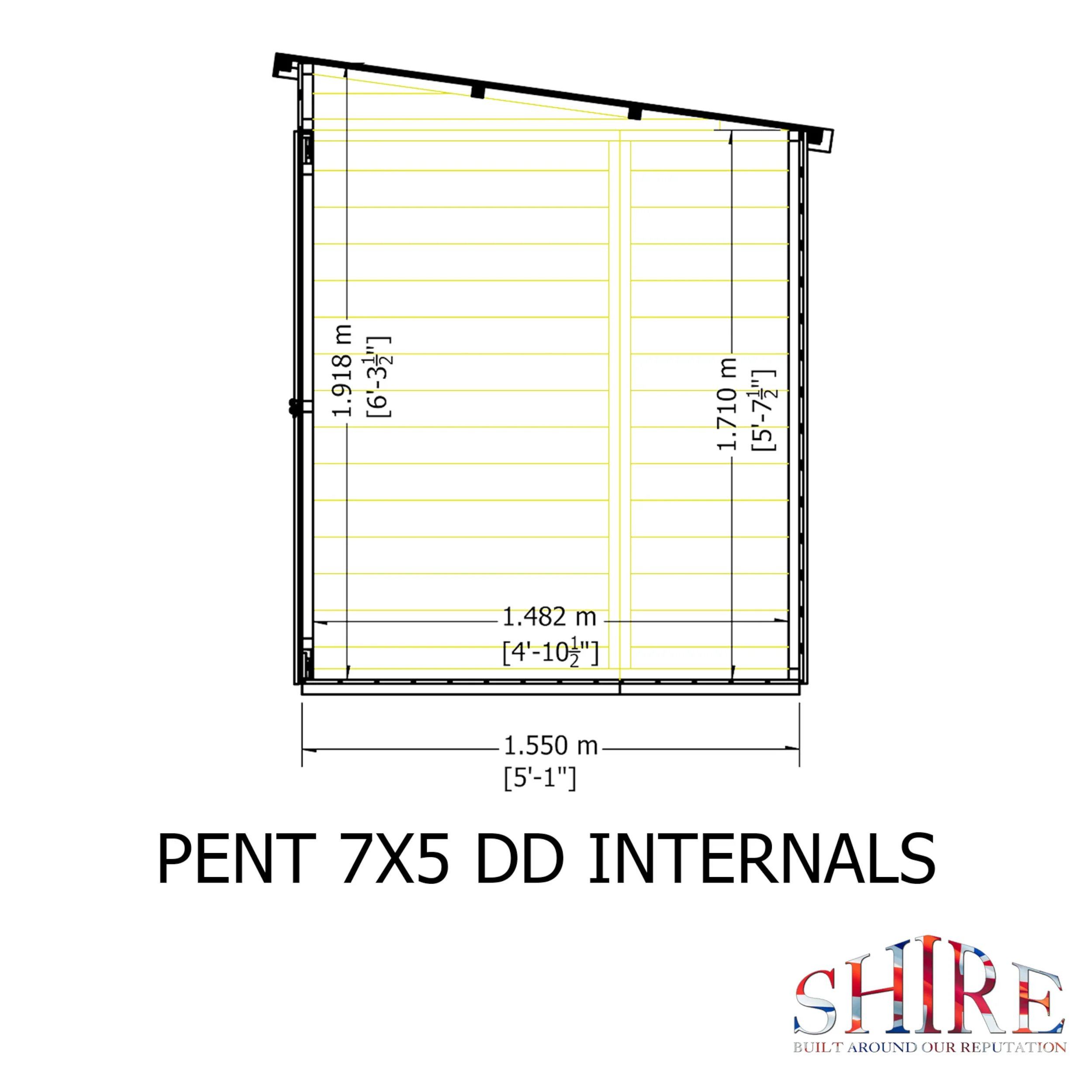 Pent 7 ft x 5 ft Shiplap Double Door Shed - Image 9