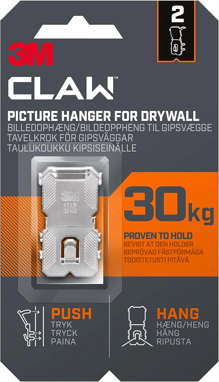Plasterboard Picture Hanging Wall Hooks 2 Hangers - Holds up to 30kg