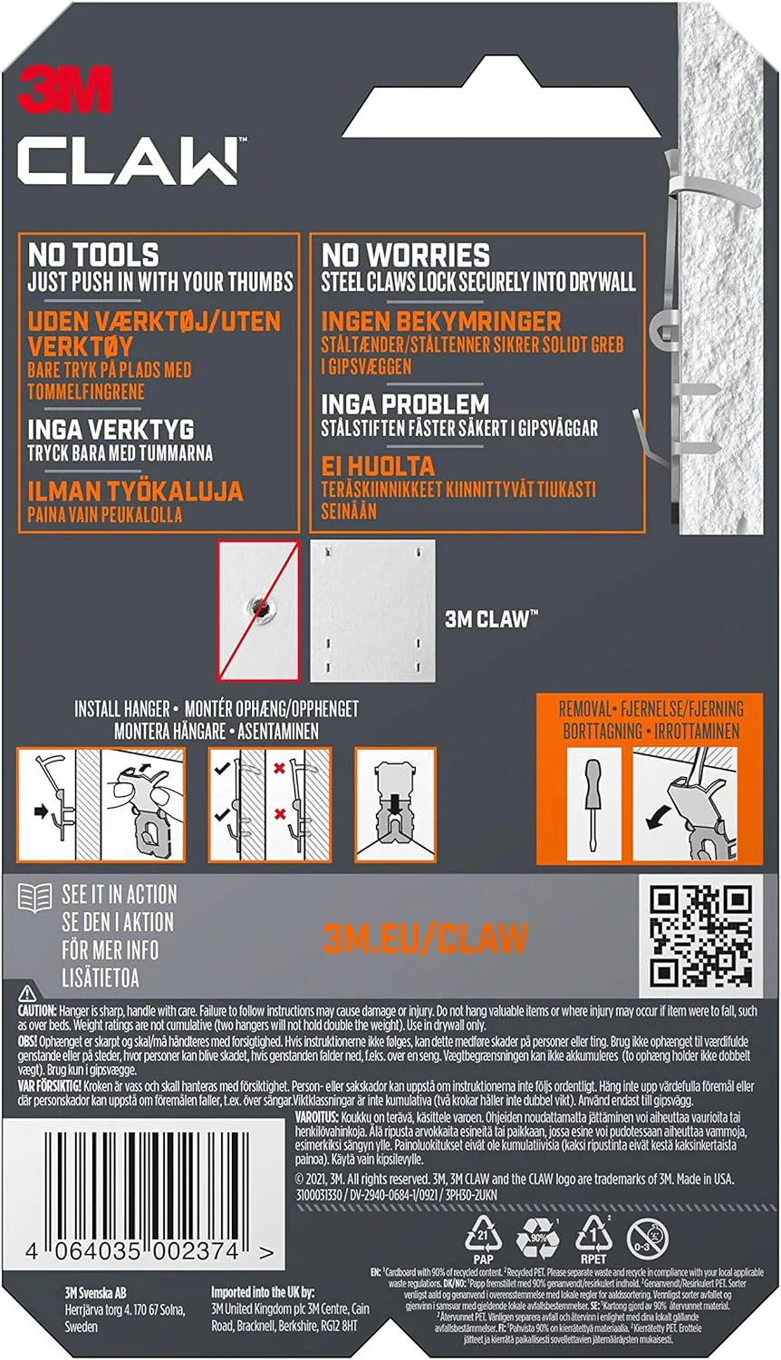 Plasterboard Picture Hanging Wall Hooks 2 Hangers - Holds up to 30kg - Image 2