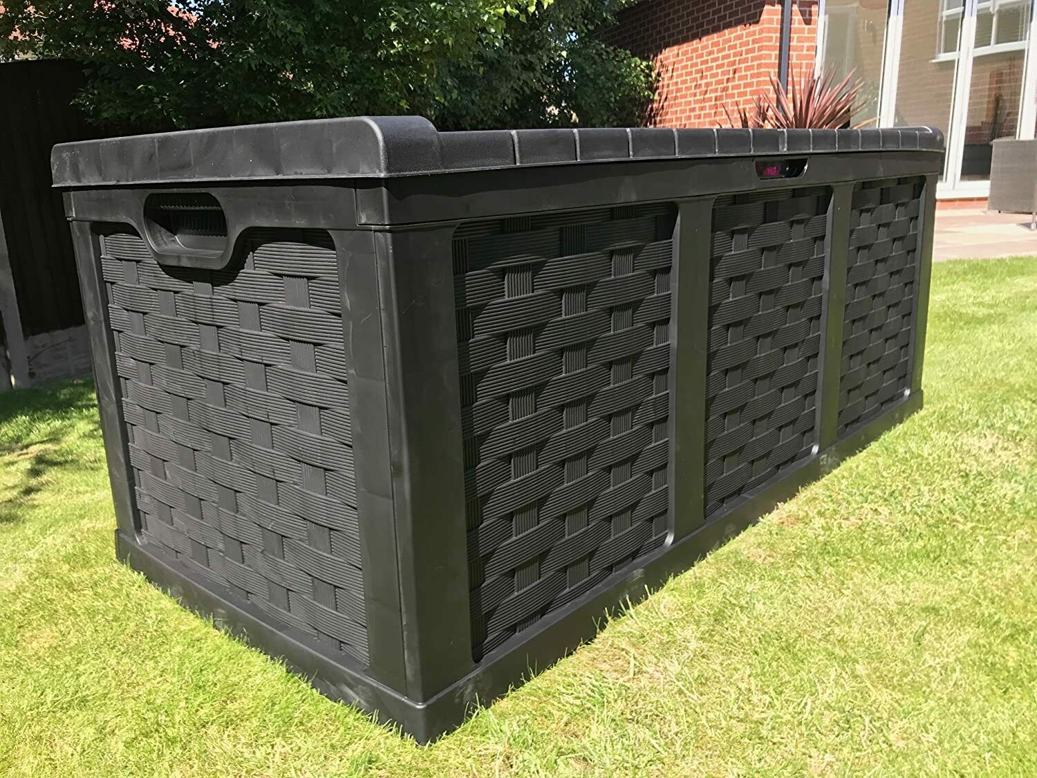 Starplast XXL Sit On Lid Rattan Effect Storge Box Black - 634L - Image 5