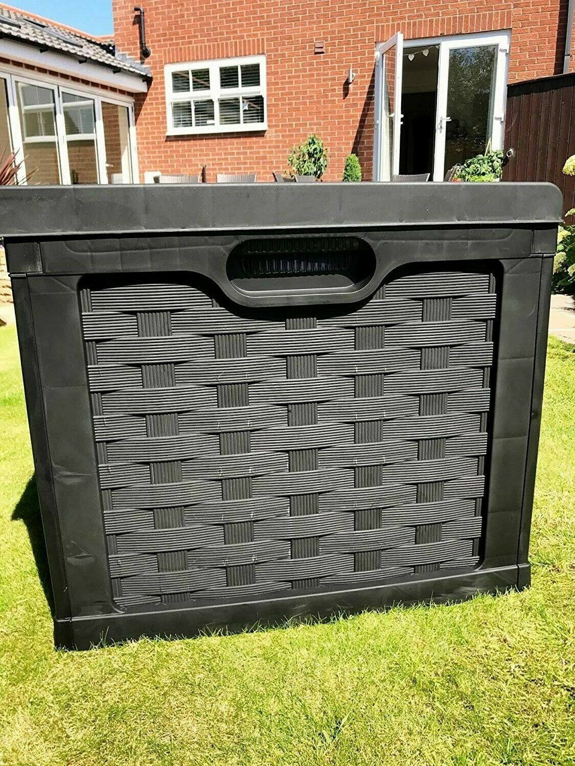Starplast XXL Sit On Lid Rattan Effect Storge Box Black - 634L - Image 8