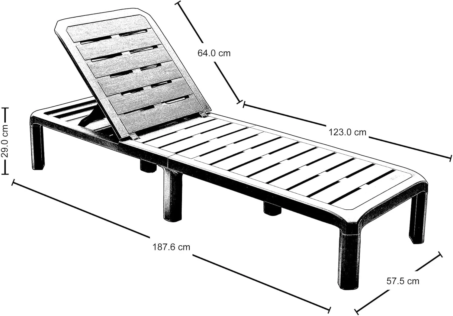 Plastic Garden Sun Lounger with Multiple Reclining Positions - Mocha - Image 4