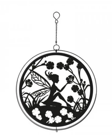 Metal Fairy Hanging Silhouette Orbit Spinner - Black