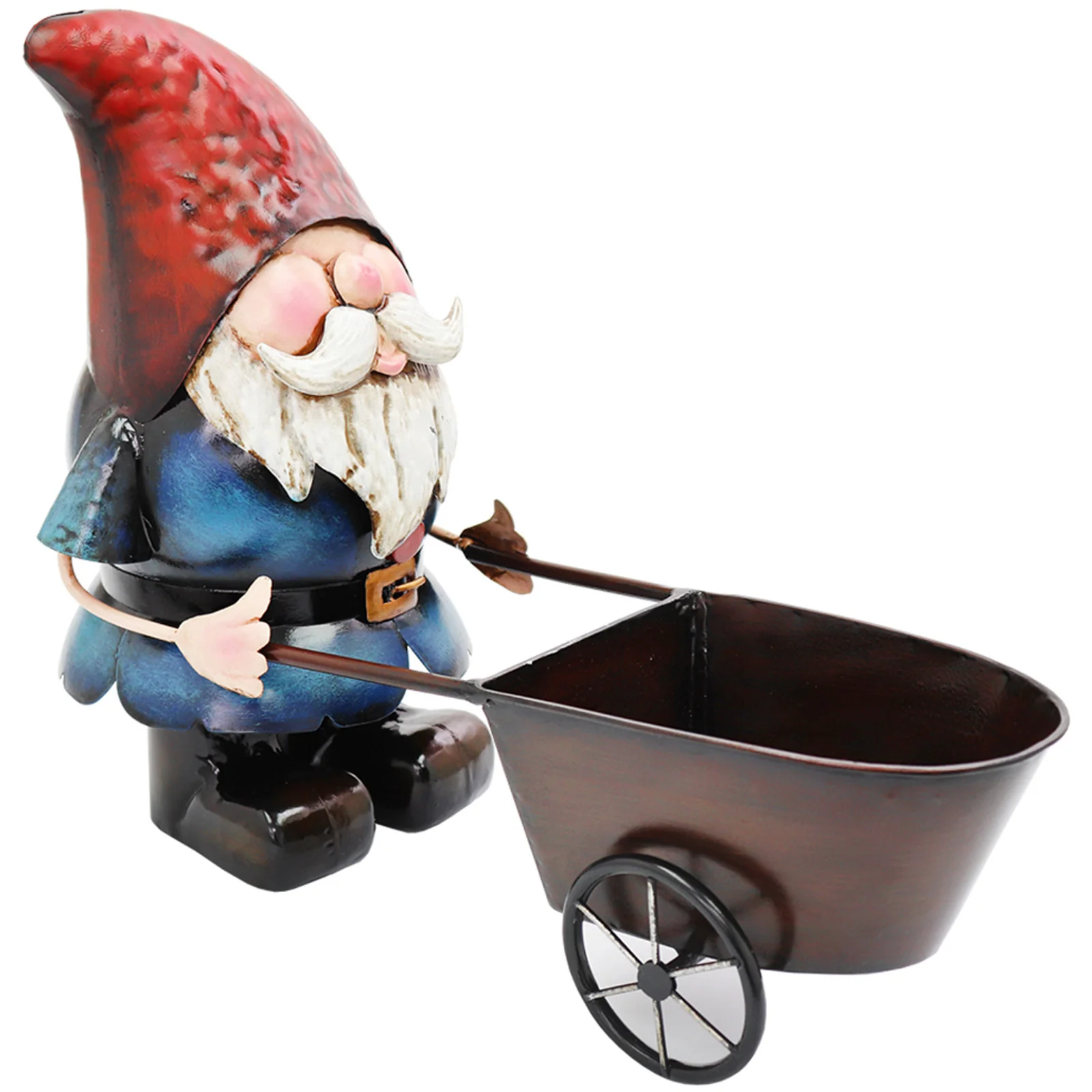 Metal Gnome with Wheelbarrow Planter - Image 2