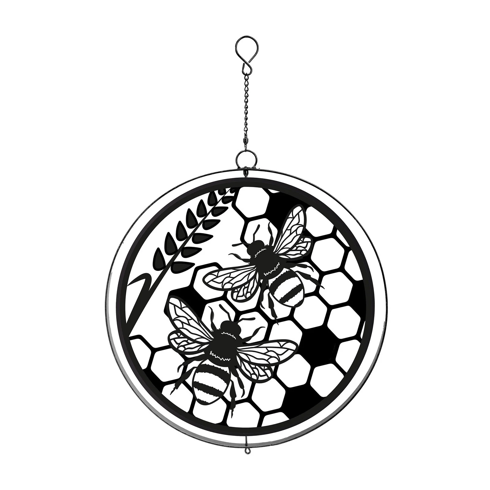 Metal Honey Bees Hanging Silhouette Orbit Spinner - Black