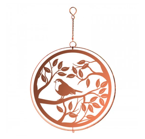 Metal Robin in Tree Hanging Silhouette Orbit Spinner - Bronze for Garden