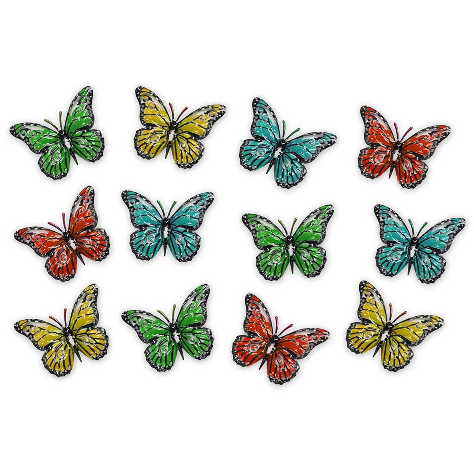 Set of 12 Multicoloured Metal Butterflies Garden Wall Ornaments - Image 2