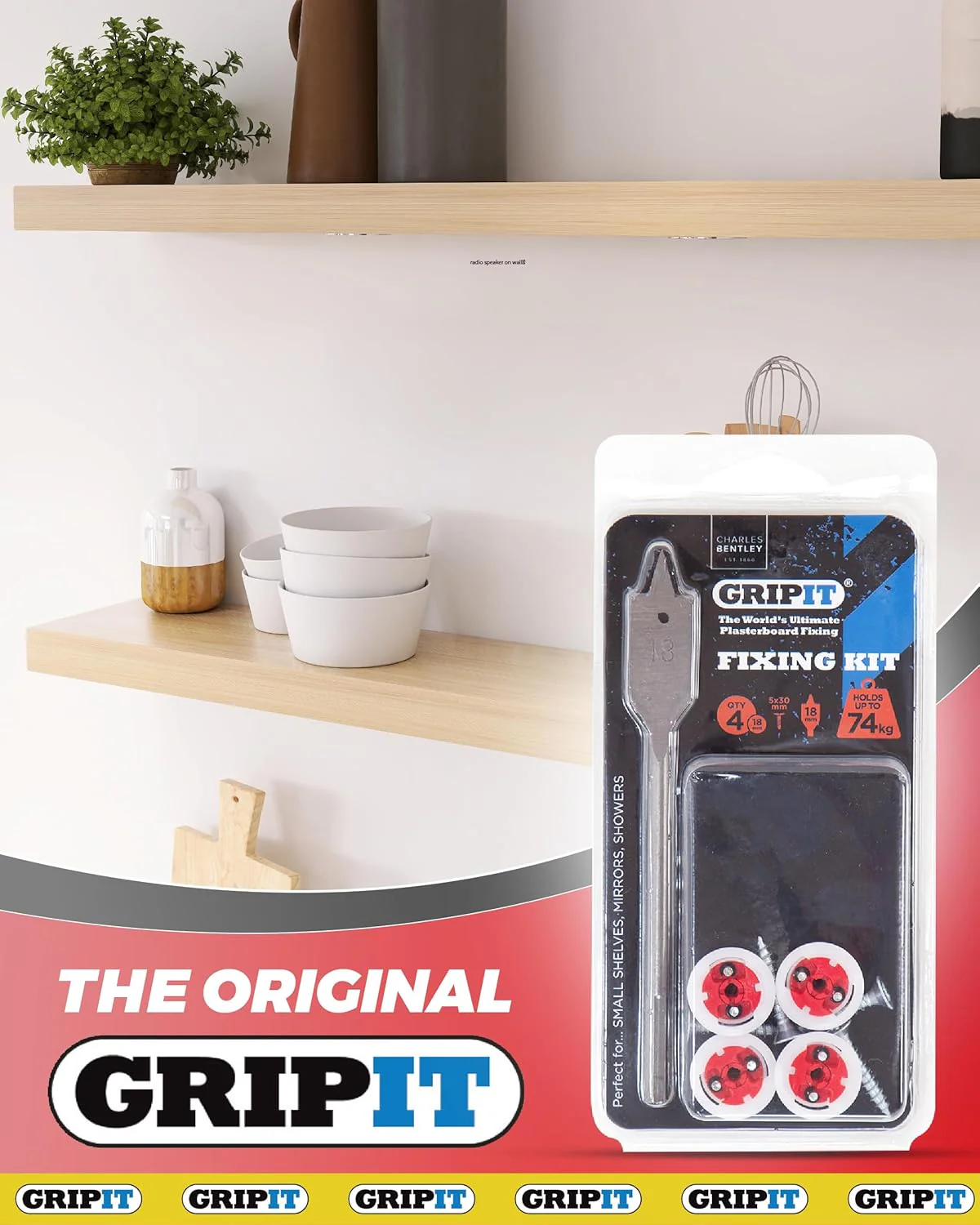 Red Shelf Kit - Pack of 4 - Heavy Duty Plasterboard Fixings for Drywall & Stud Wall - Image 6