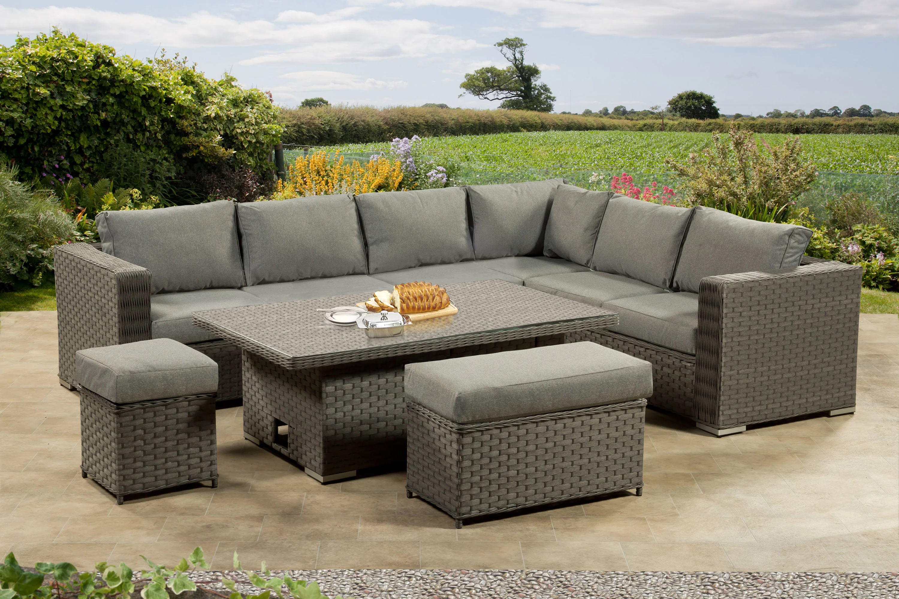 Richmond Rattan Aluminium Corner Set with Height Adjustable Table - Grey UNDELIVERED/RETURNED - Image 6