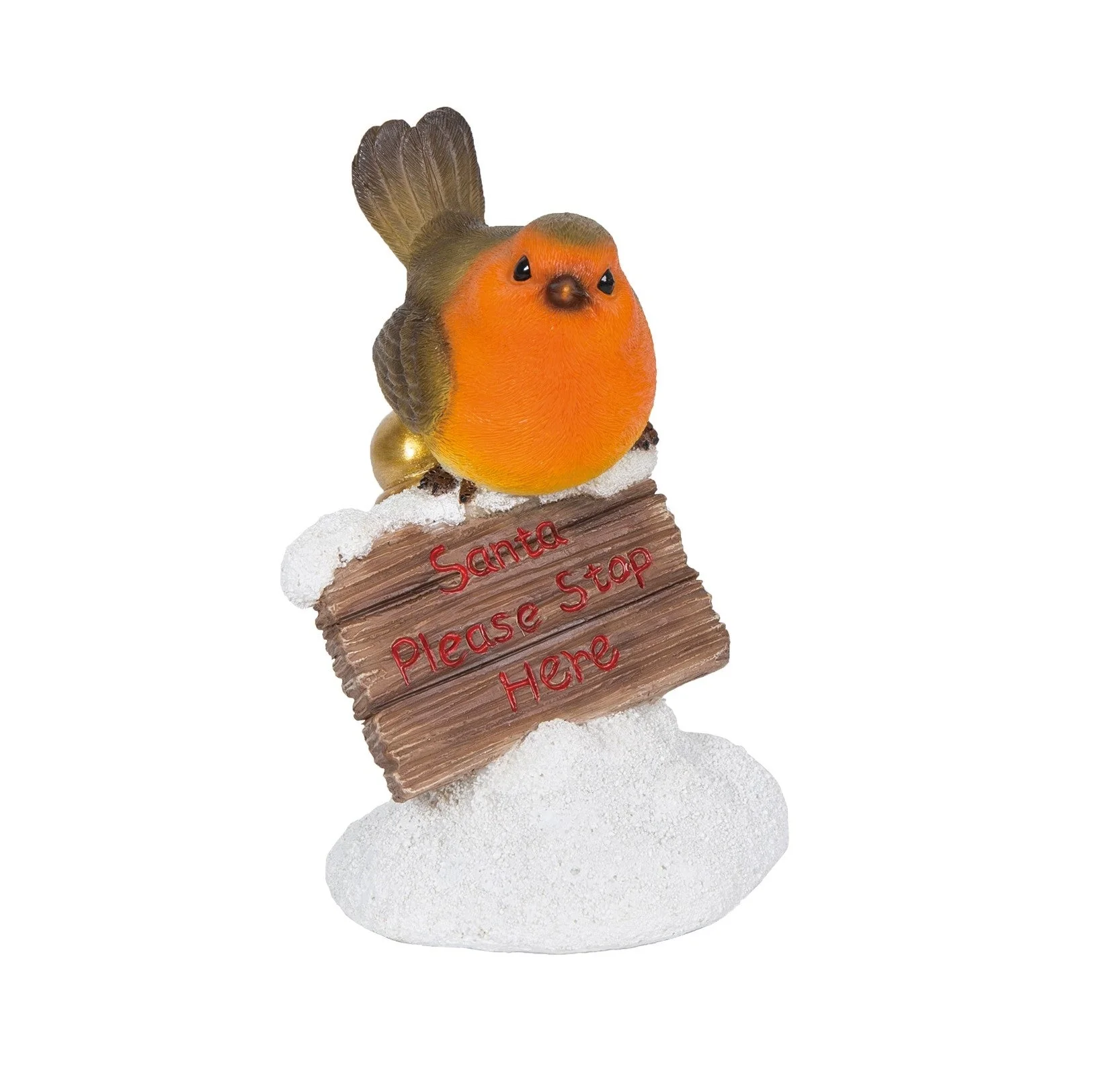 Robin with Stop Here Sign Christmas Decoration