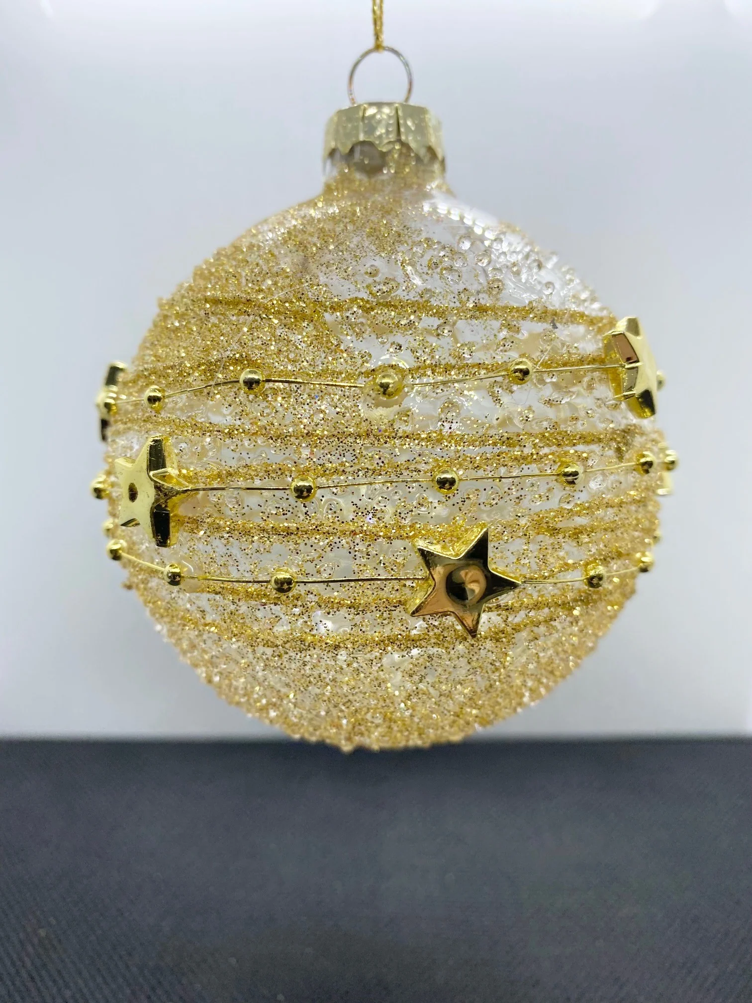 Set of 3 Gold Star Bead Christmas Tree Decorations 80mm - Image 3