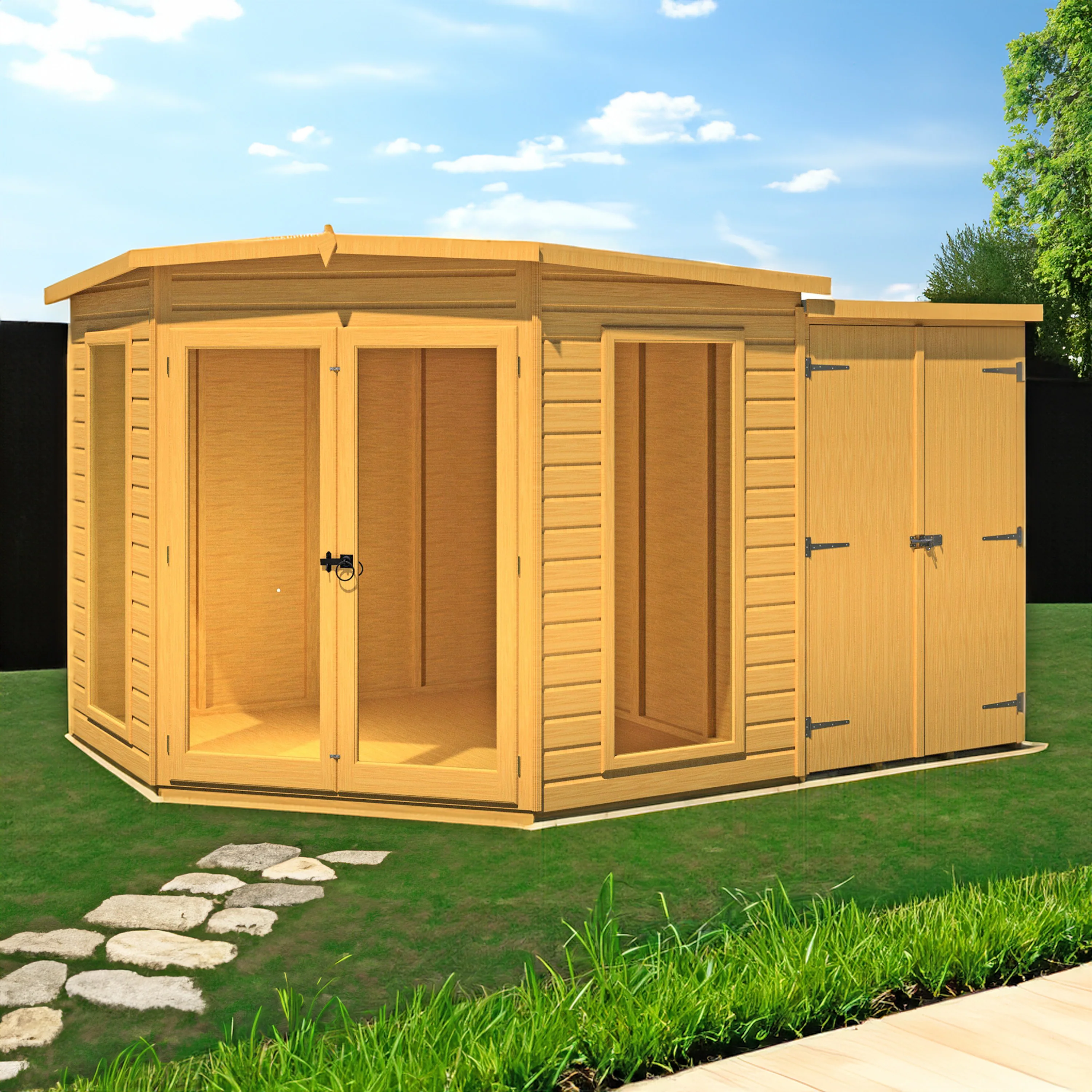 Shire Barclay 8x12 Corner Summerhouse with Side Shed
