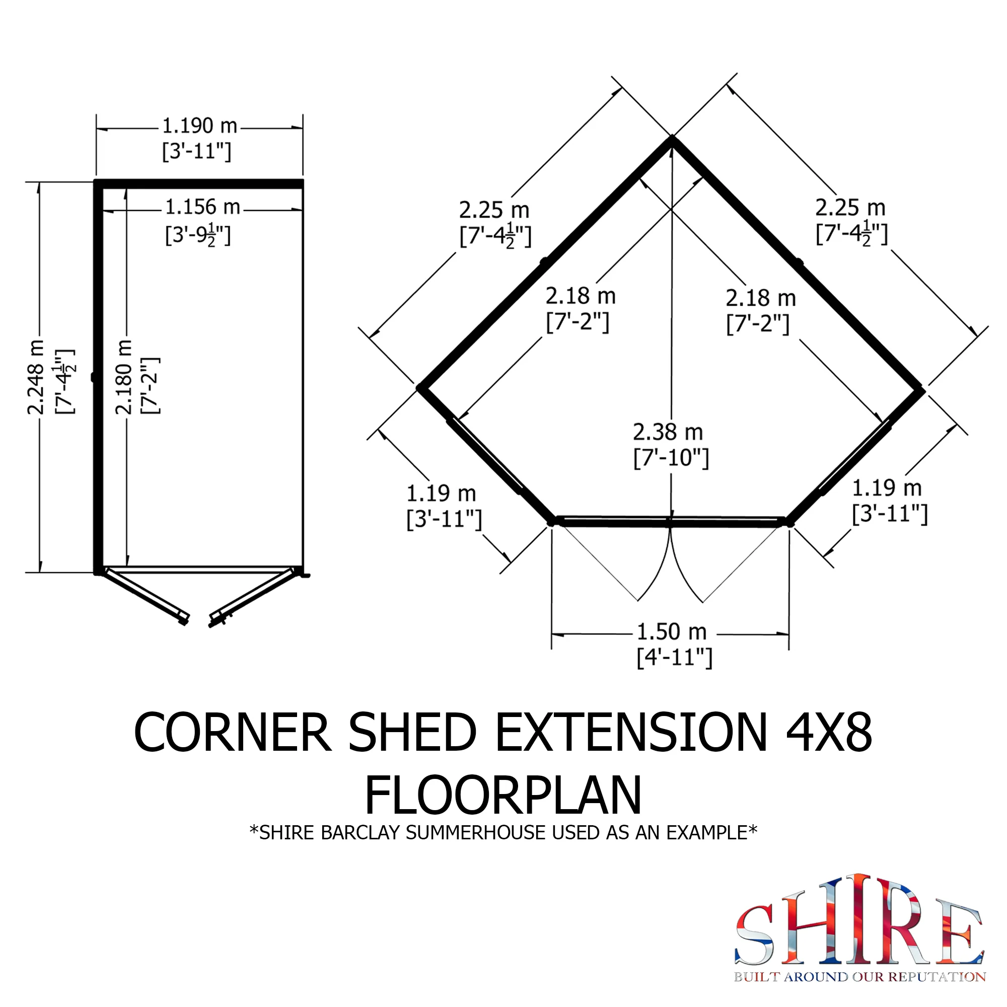 Shire Barclay 8x12 Corner Summerhouse with Side Shed - Image 3