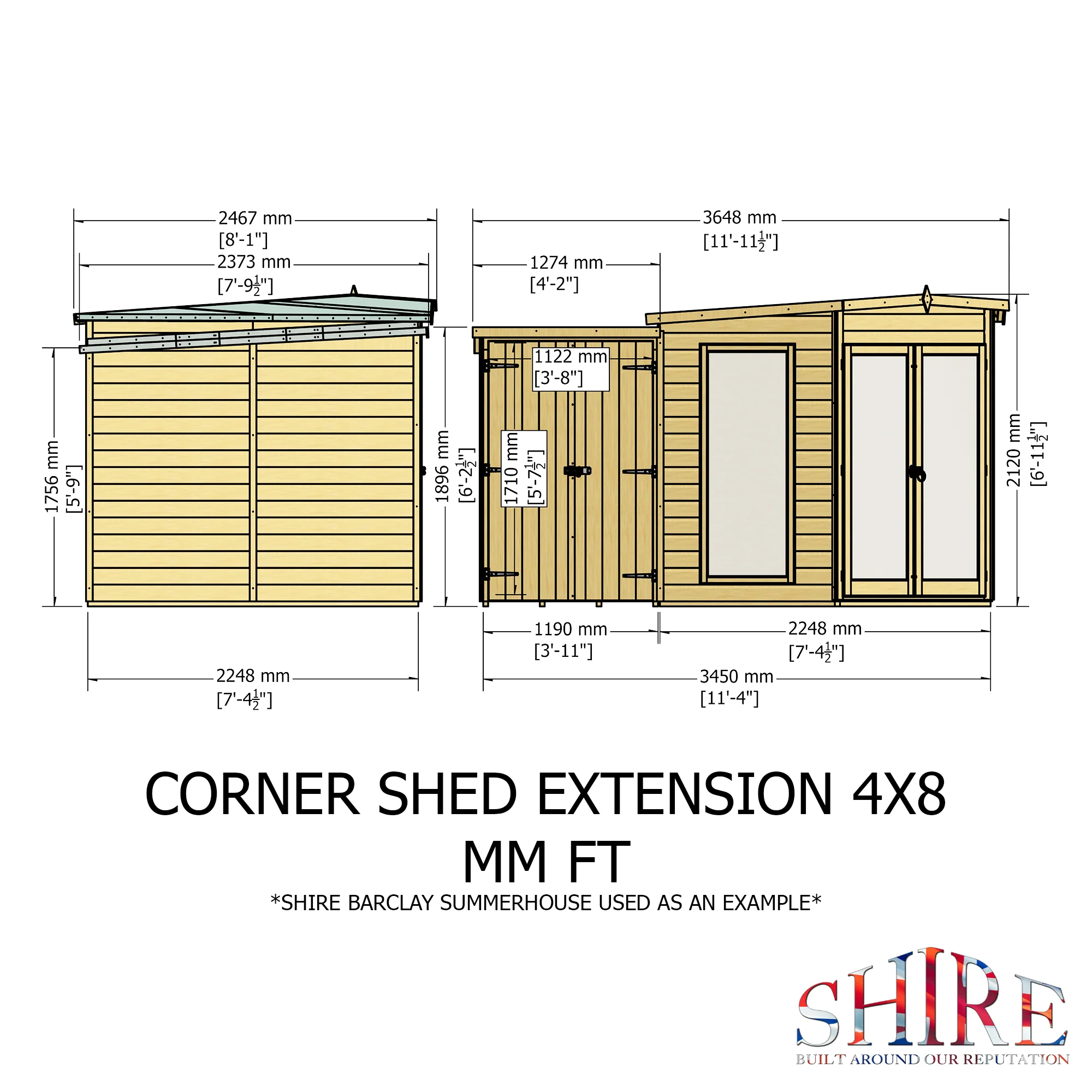 Shire Barclay 8x12 Corner Summerhouse with Side Shed - Image 4