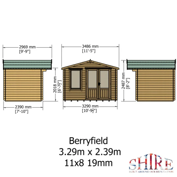 Shire Berryfield 11x8 19mm Log Cabin - Image 3