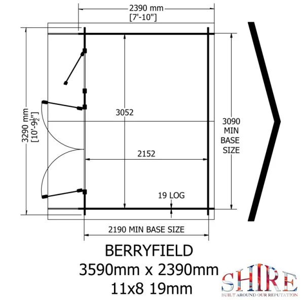 Shire Berryfield 11x8 19mm Log Cabin - Image 4