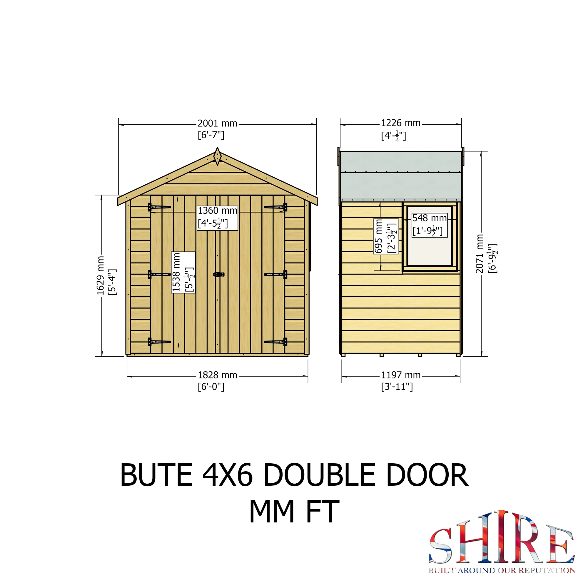 Shire Bute Shiplap Apex Double Door 4x6 Shed - Image 4