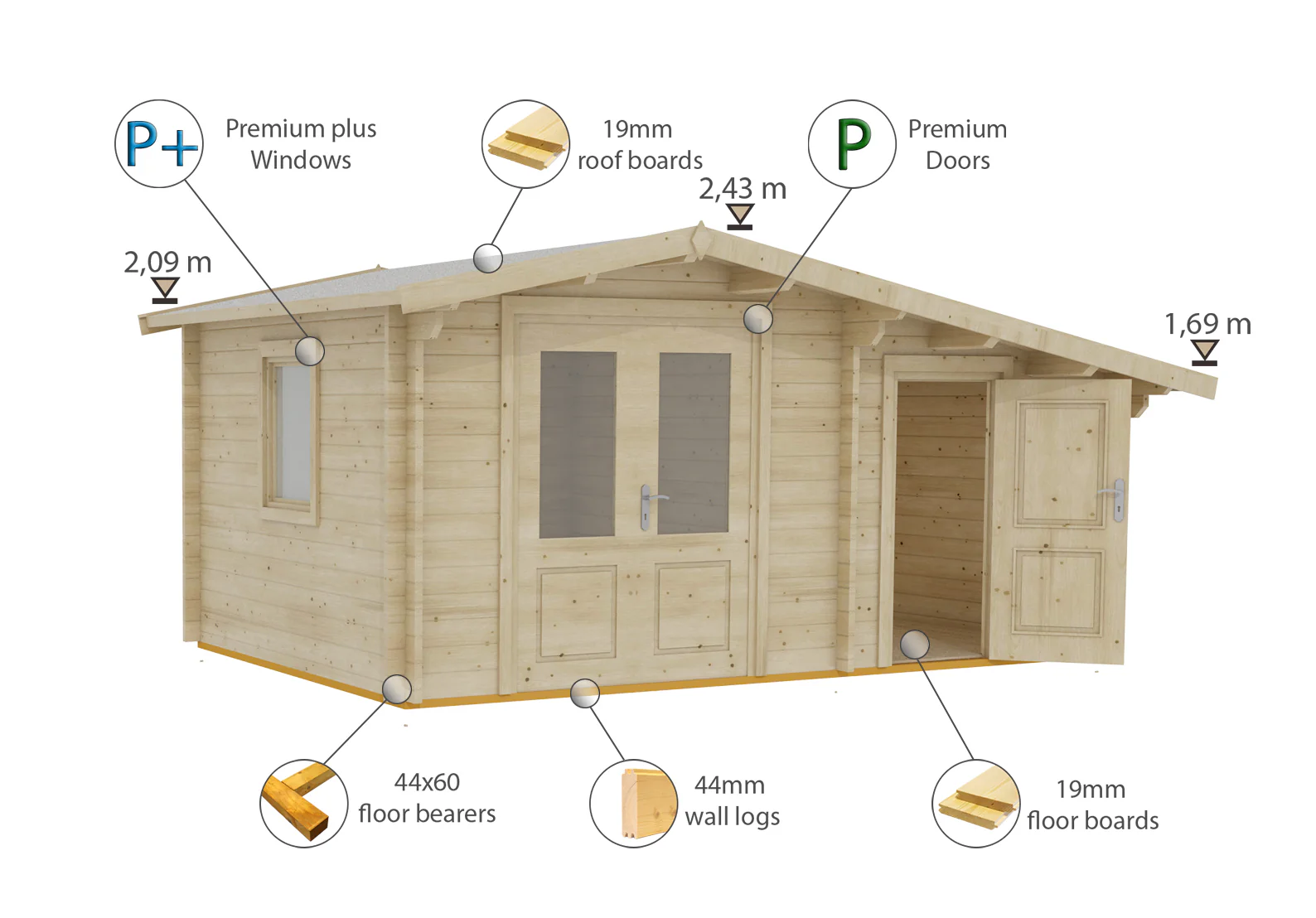 Shire Deko 16x10 44mm Log Cabin - Image 7