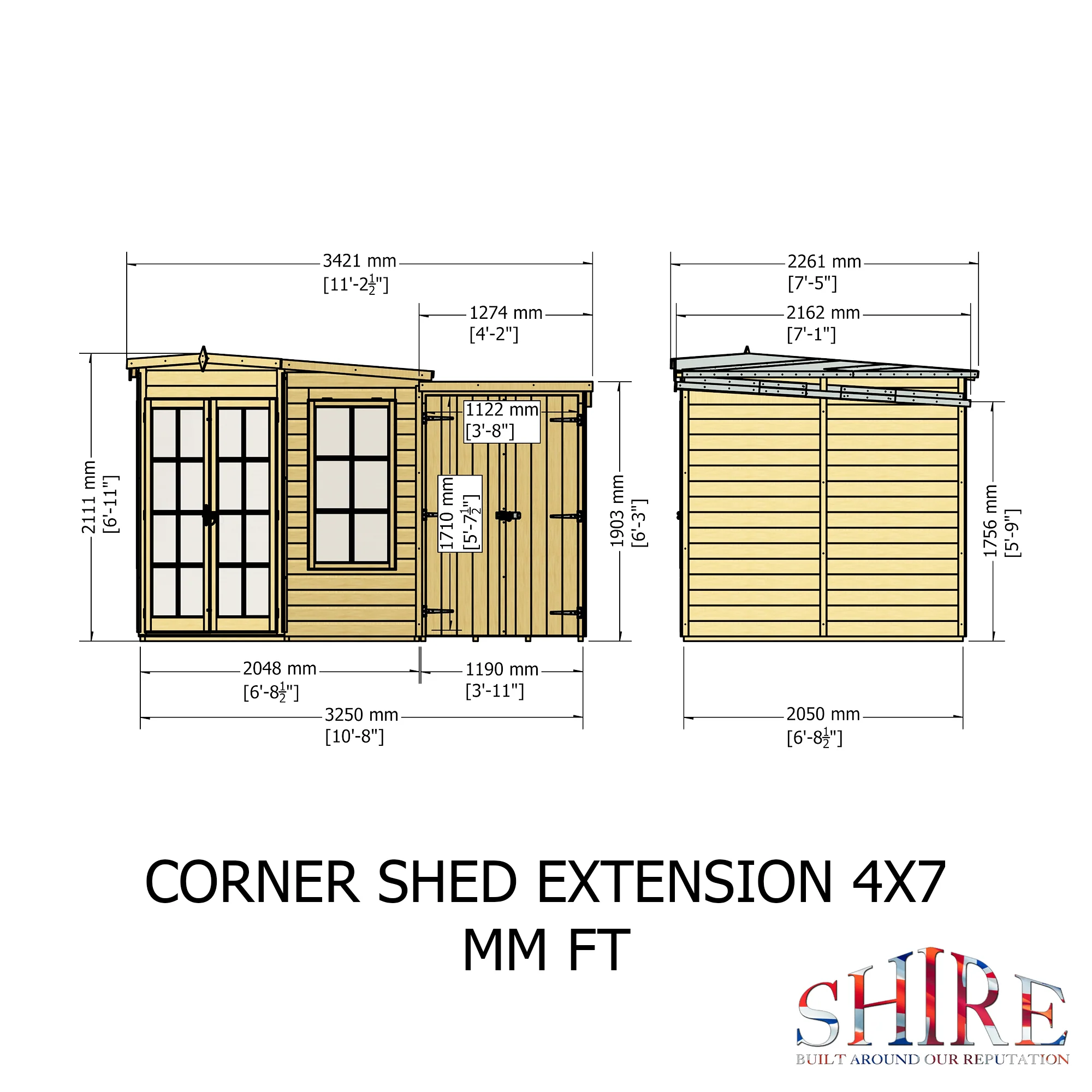 Shire Hampton 7x11 Corner Summerhouse with Side Shed - Image 4