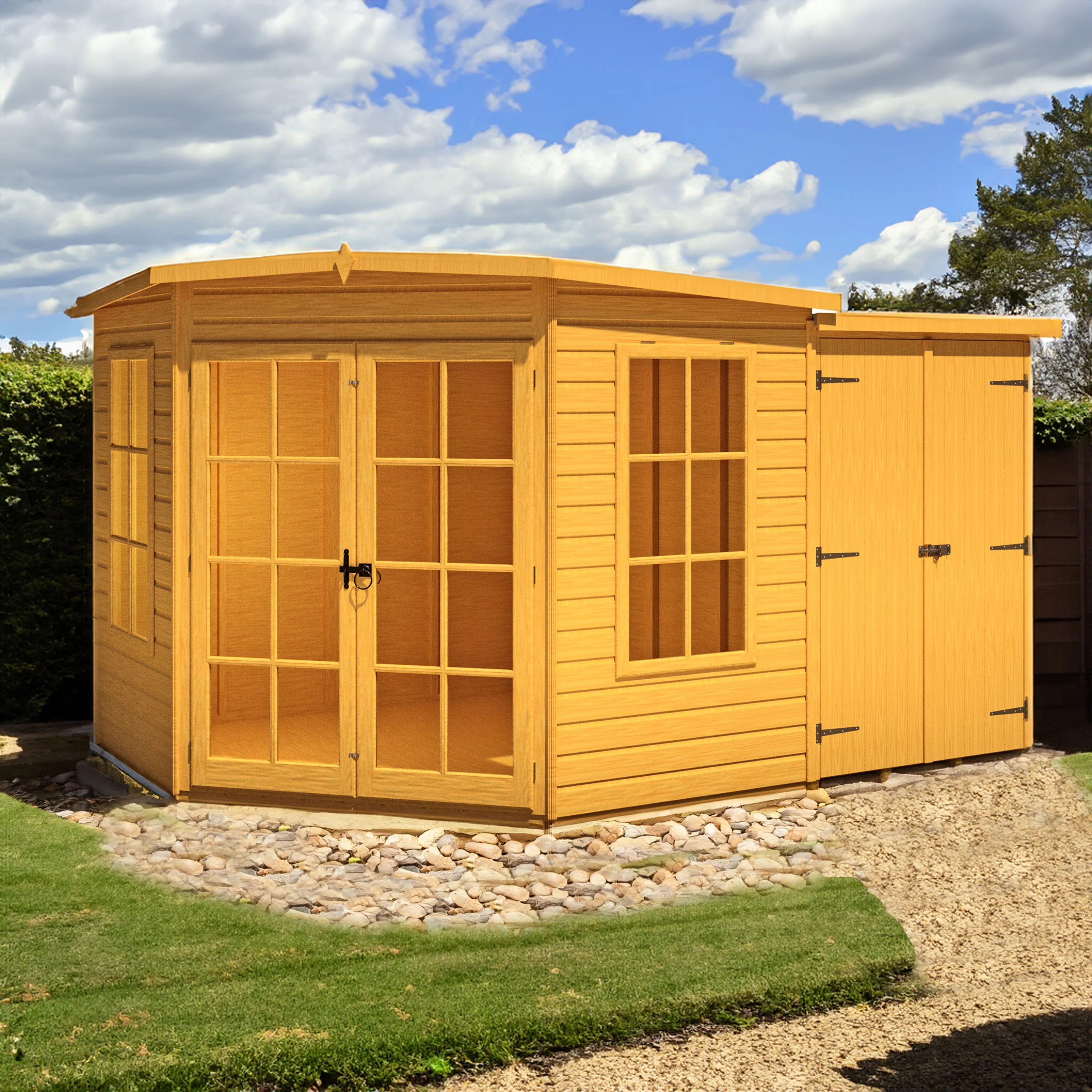 Shire Hampton 8x12 Corner Summerhouse with Side Shed