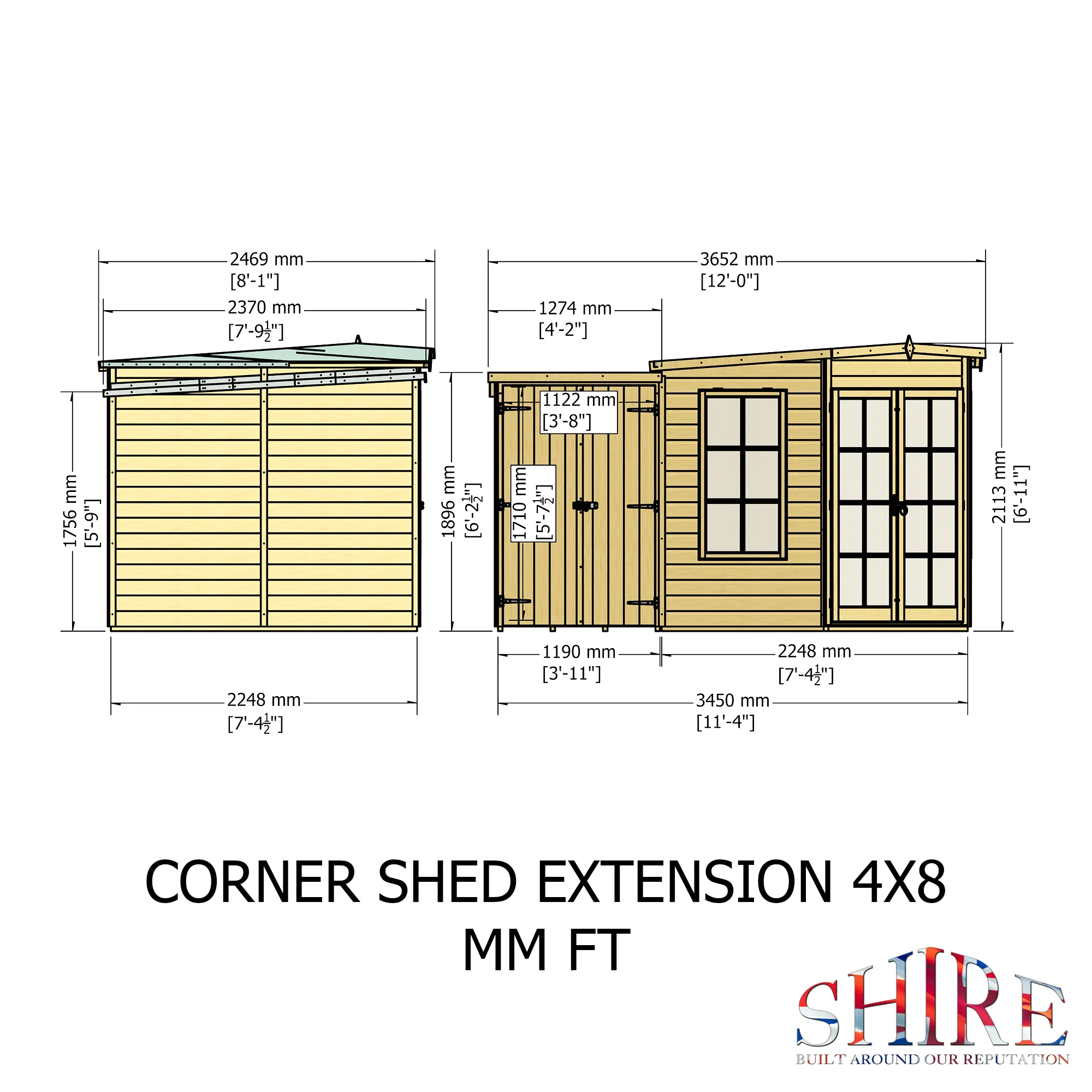 Shire Hampton 8x12 Corner Summerhouse with Side Shed - Image 4