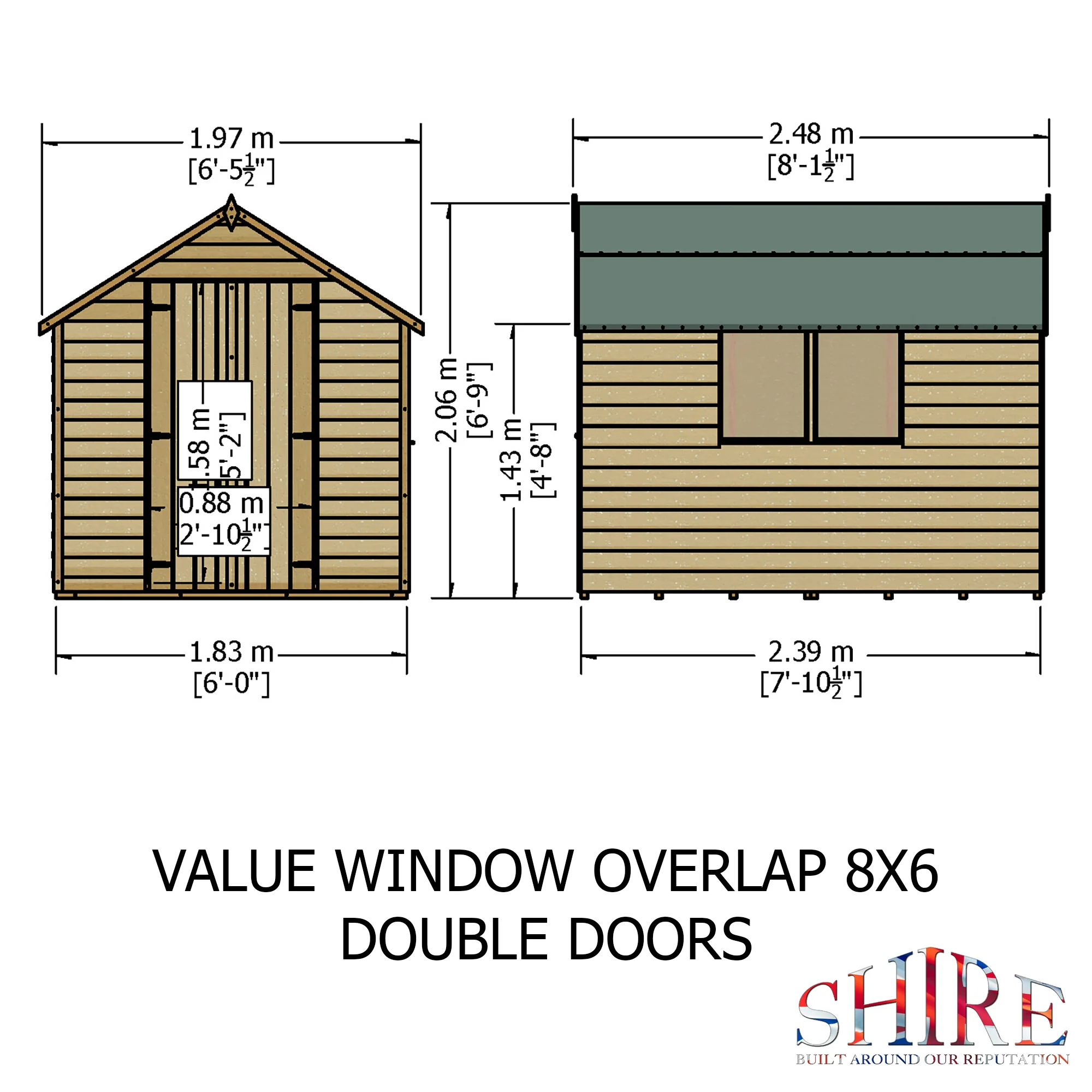 Garden Value Overlap 8 x 6 Double Door Shed With Window - Image 5