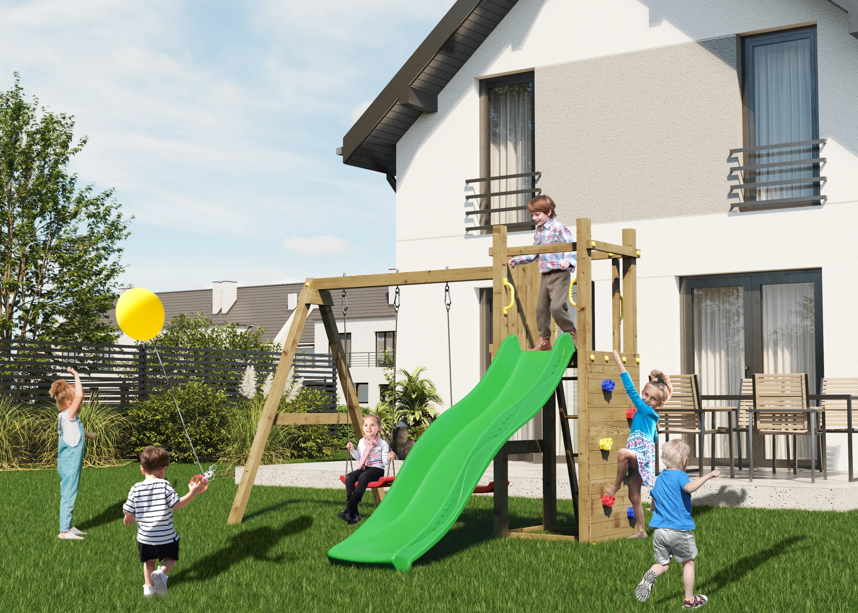 Shire Rumble Ridge Rock Wall Climbing Frame with Double Swing - Image 7