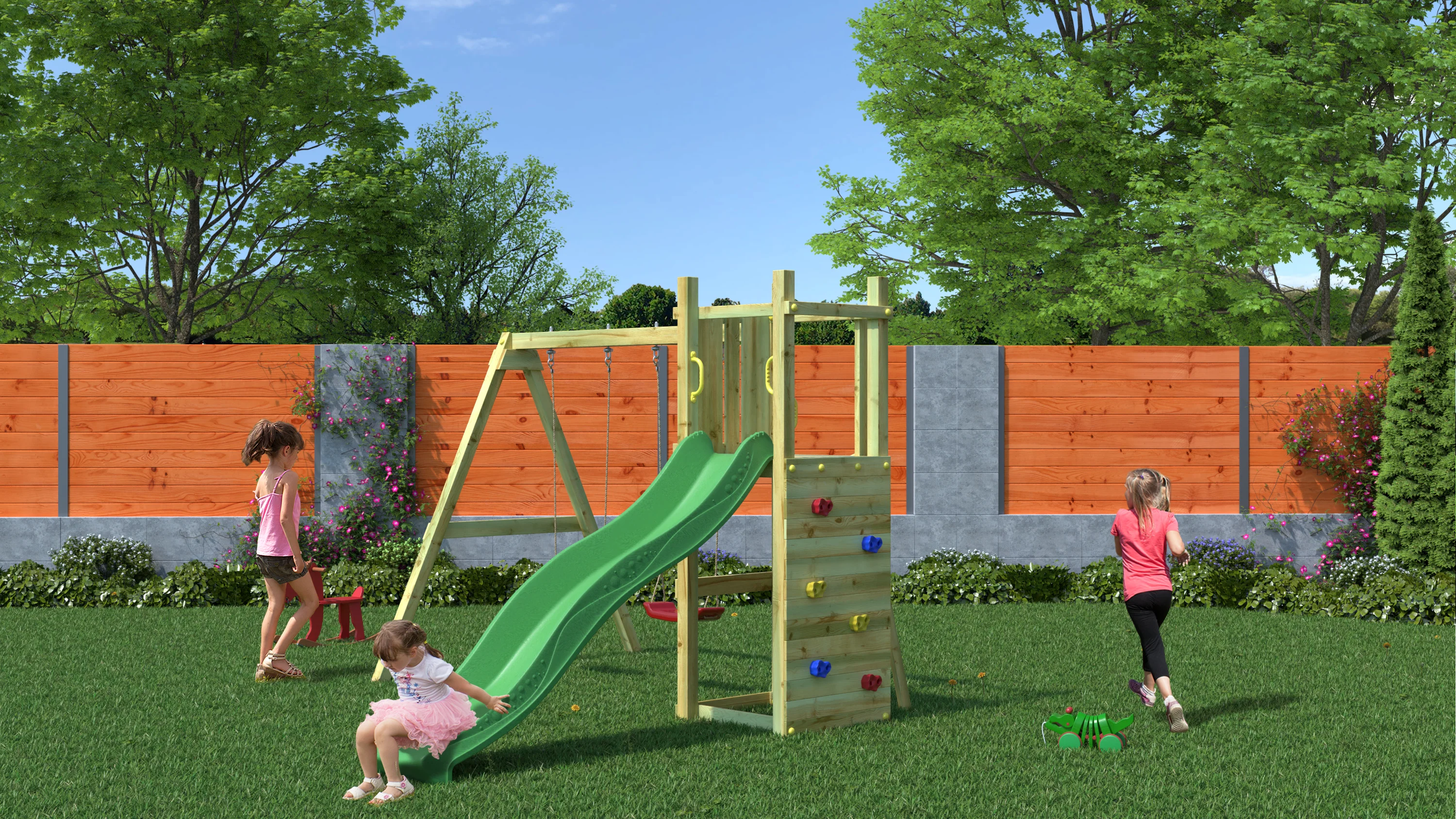 Shire Rumble Ridge Rock Wall Climbing Frame with Double Swing - Image 8