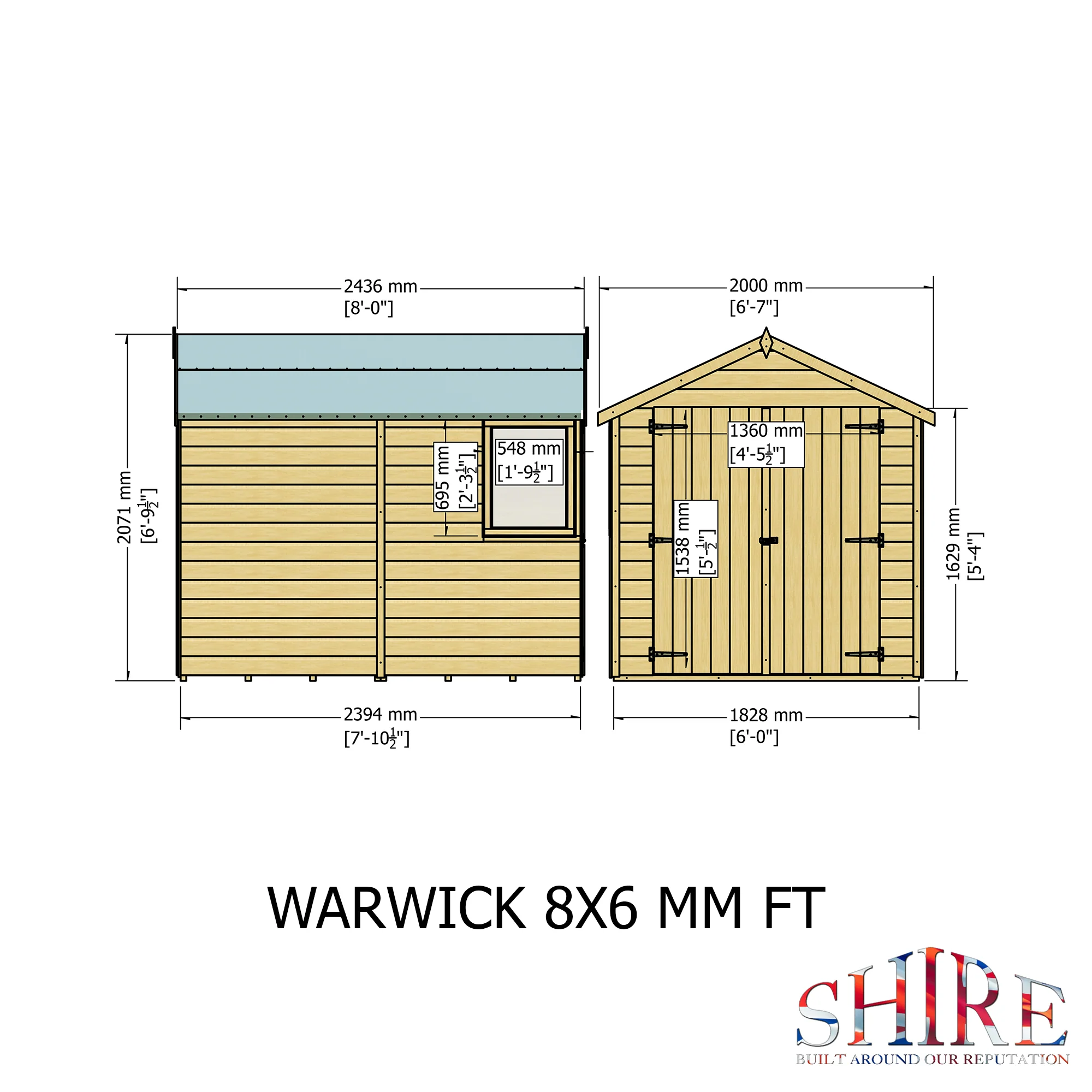 Shire Warwick Shed Double Door 8x6 - Image 4