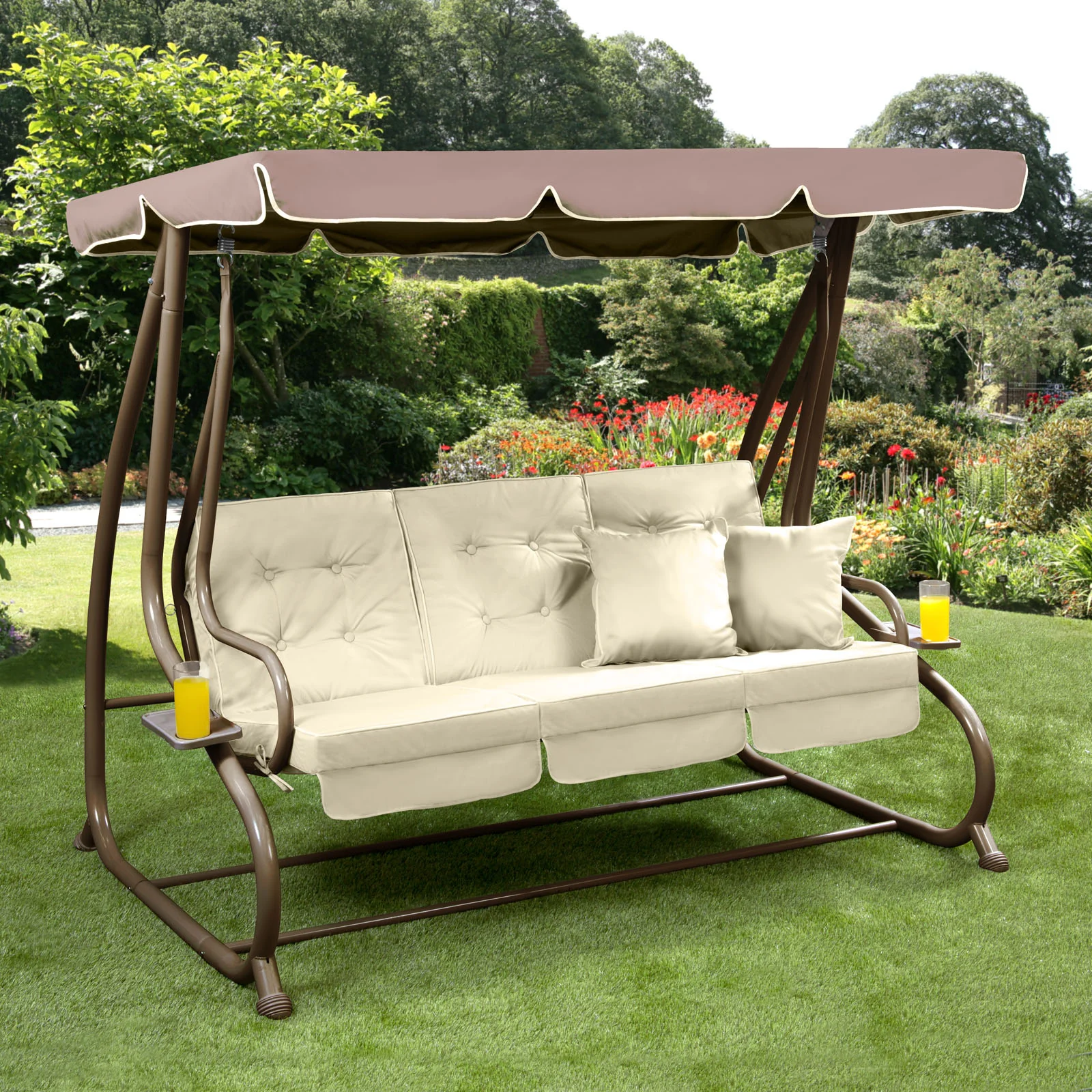 Somerset 3 Seat Swing Hammock - Brown - Image 4